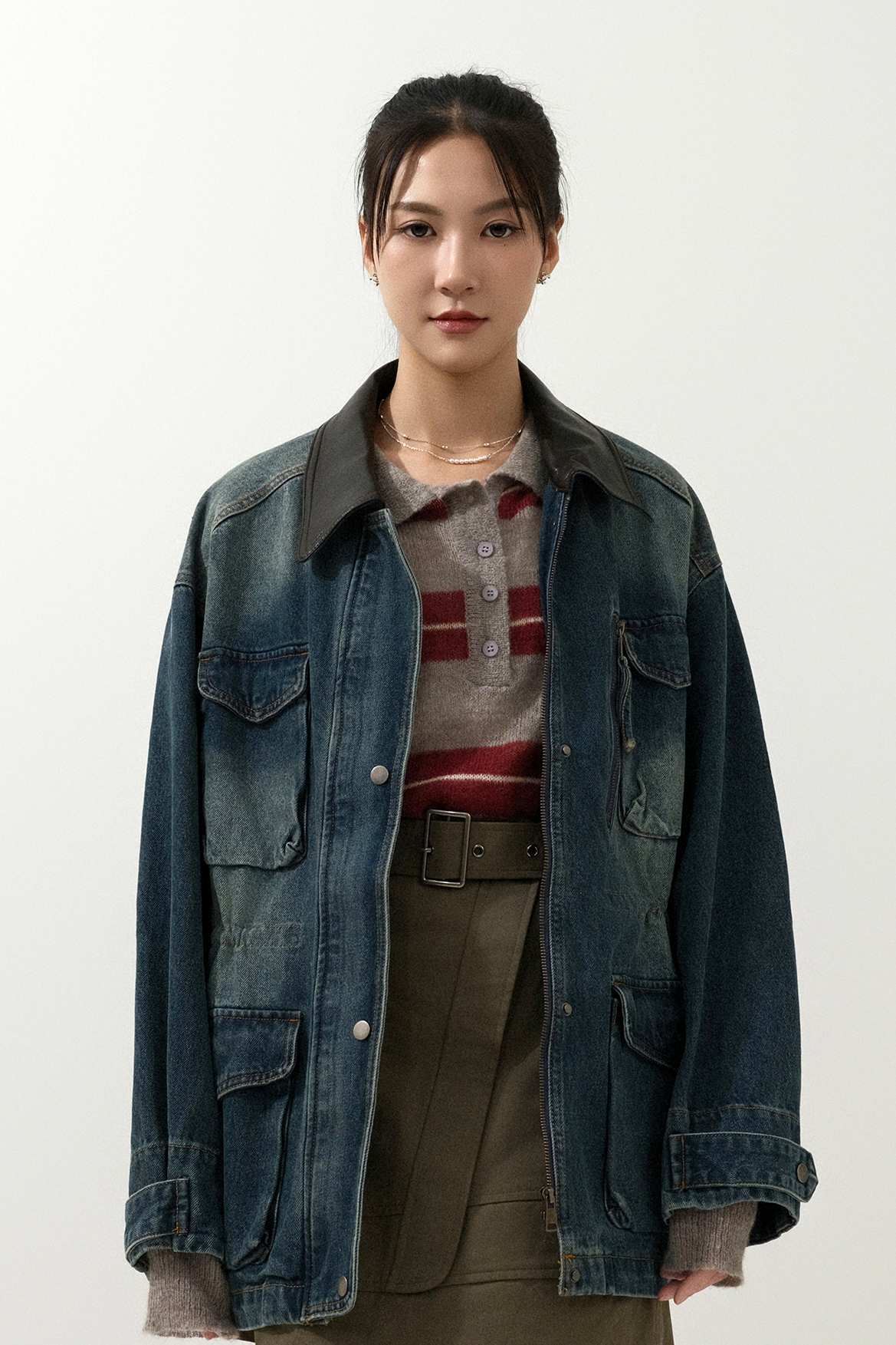 仿皮領軍裝牛仔褸 (預購產品）