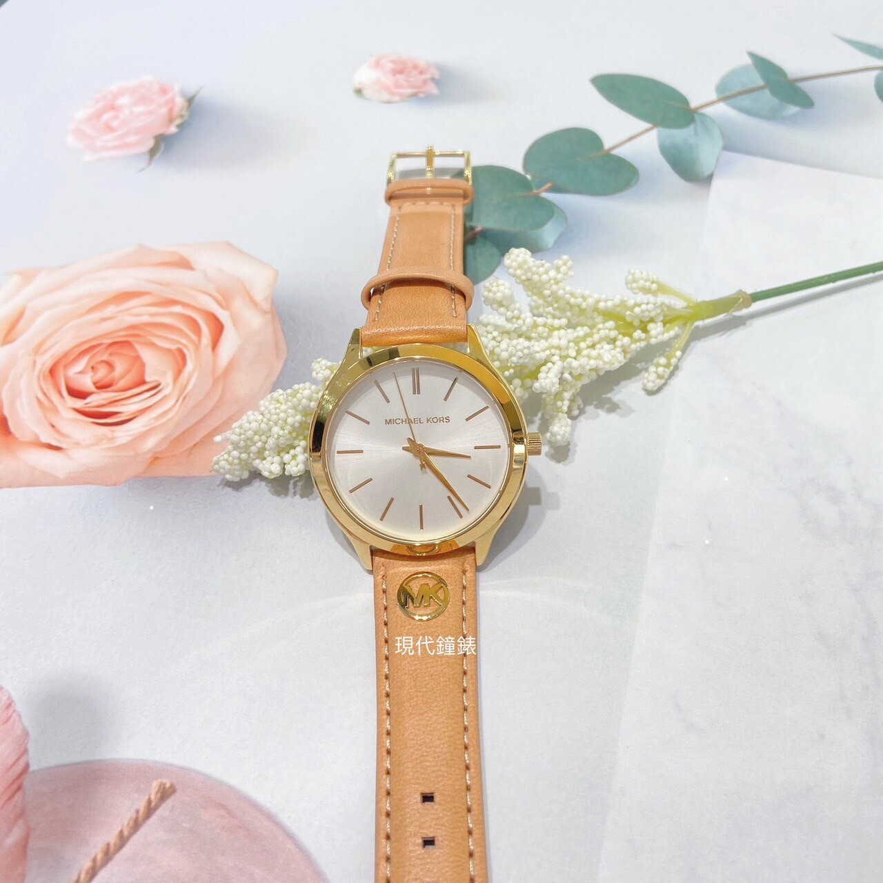 【MICHAEL KORS】簡約時尚logo皮帶女錶MK7533 37mm 現代鐘錶