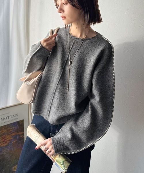 日本🇯🇵連線 JAVA 香蕉袖撞色針織衫 立體線條設計 縫線 針織 寬鬆 長袖 4色(任買兩件711免運)/預購