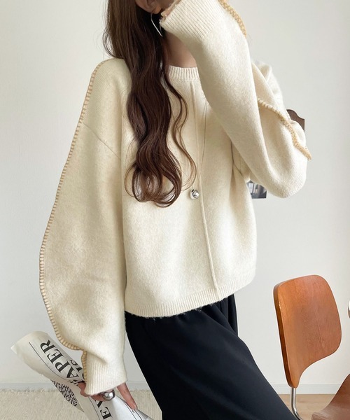 日本🇯🇵連線 JAVA 香蕉袖撞色針織衫 立體線條設計 縫線 針織 寬鬆 長袖 4色(任買兩件711免運)/預購