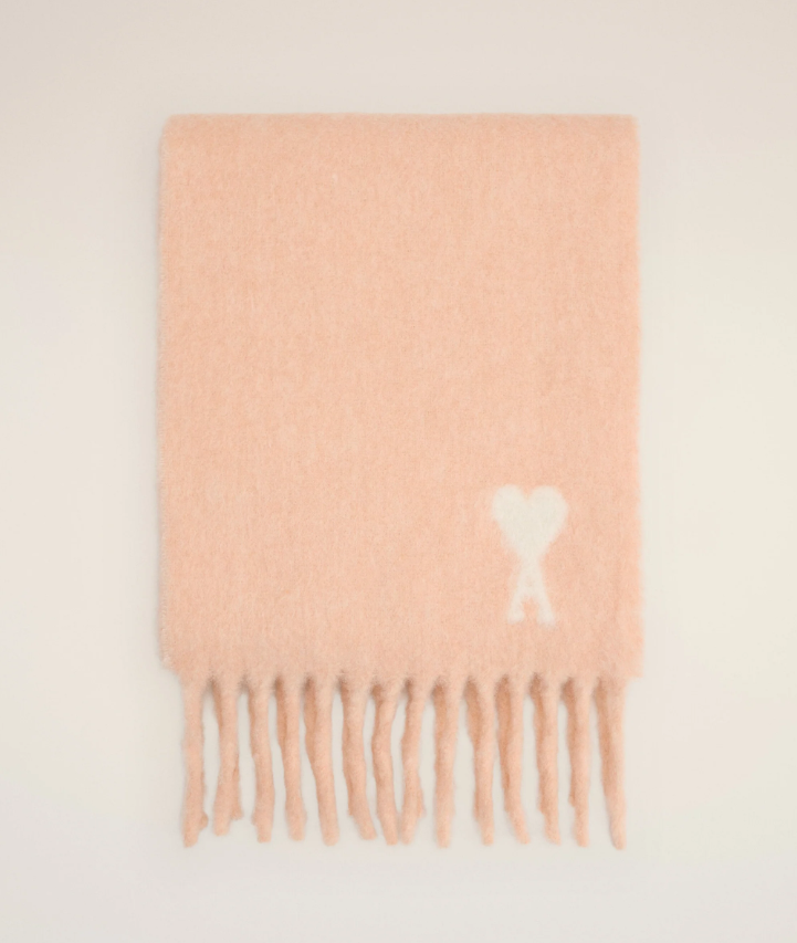 1LN0902-145 AMI Pink Alpaca Off White Ami De Coeur Scarf Powder #USF673.AW0004.680 (C-BR-E)