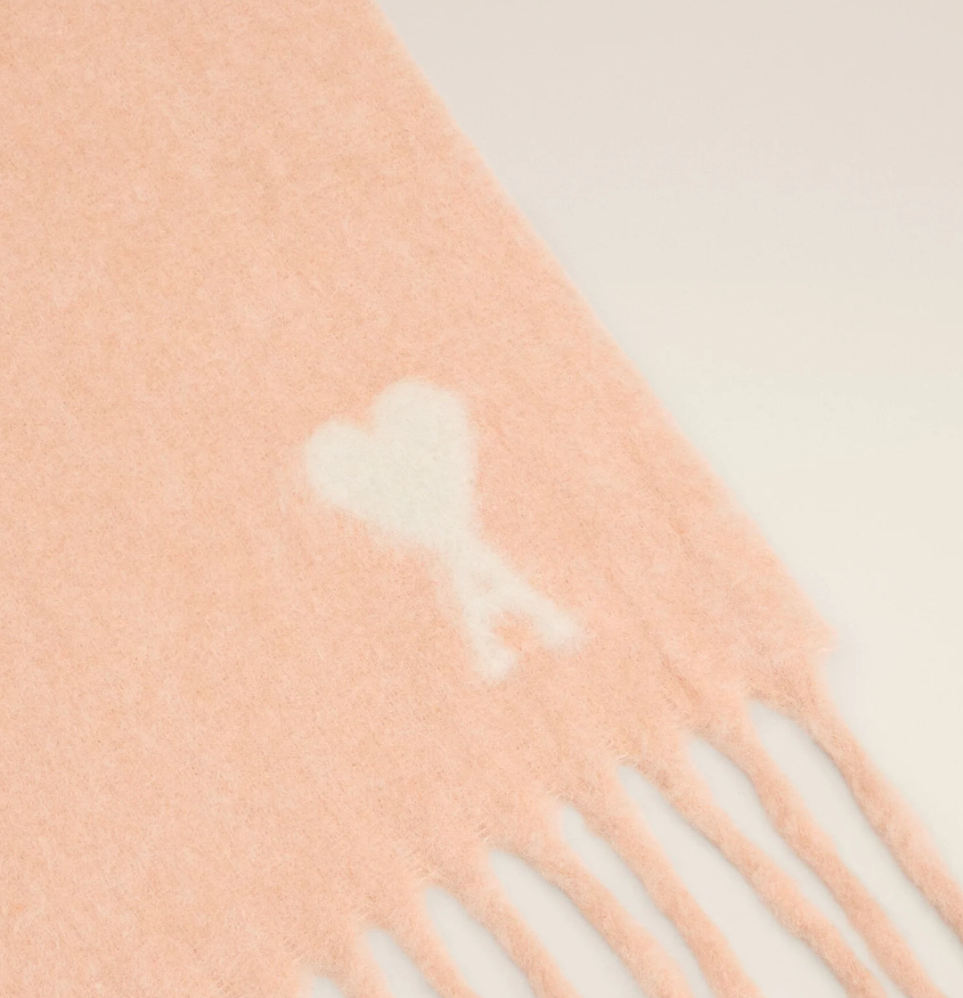 1LN0902-145 AMI Pink Alpaca Off White Ami De Coeur Scarf Powder #USF673.AW0004.680 (C-BR-E)
