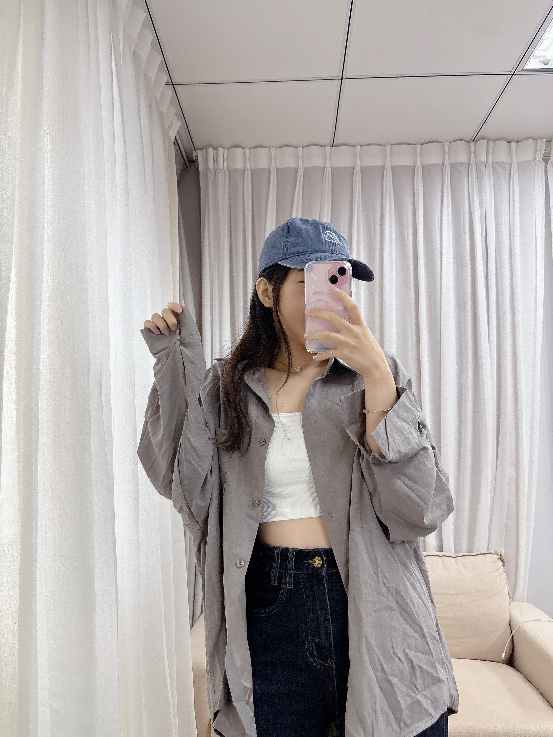 單口袋蜜桃絨襯衫