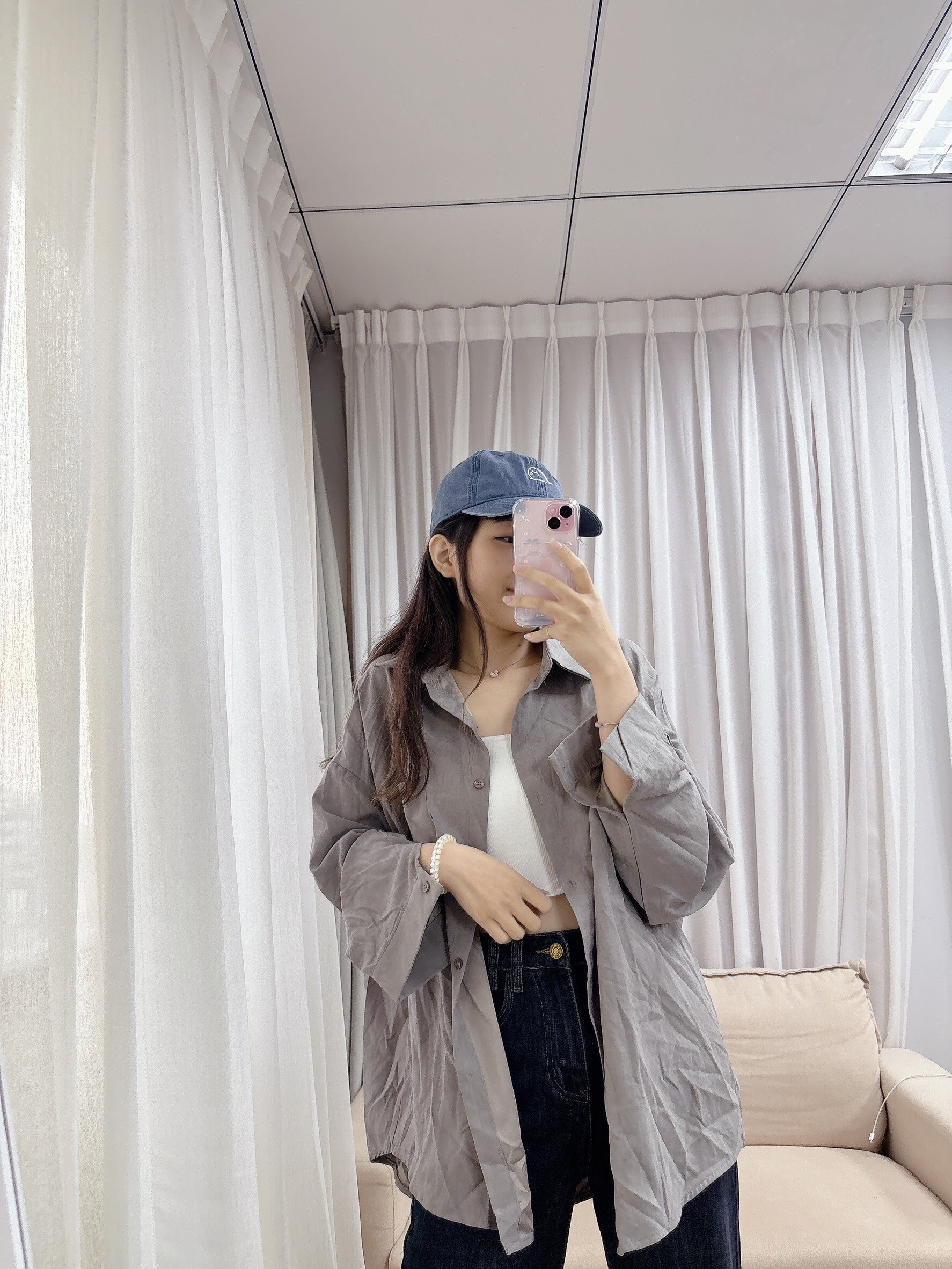 單口袋蜜桃絨襯衫