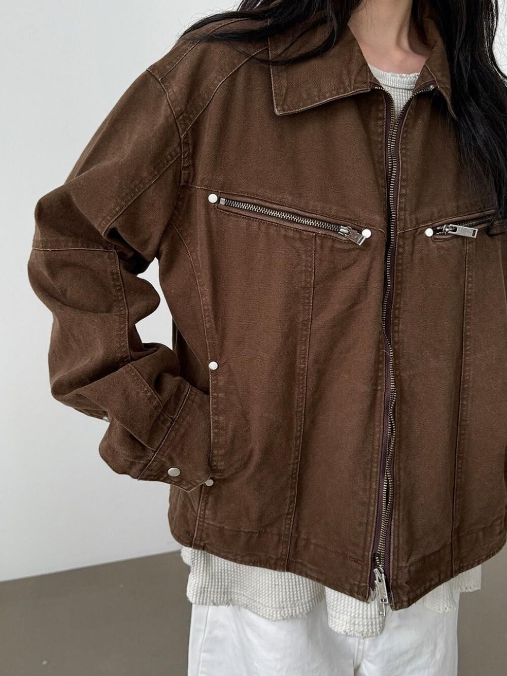 淨色反領拉鍊外套 LEAD-004JK