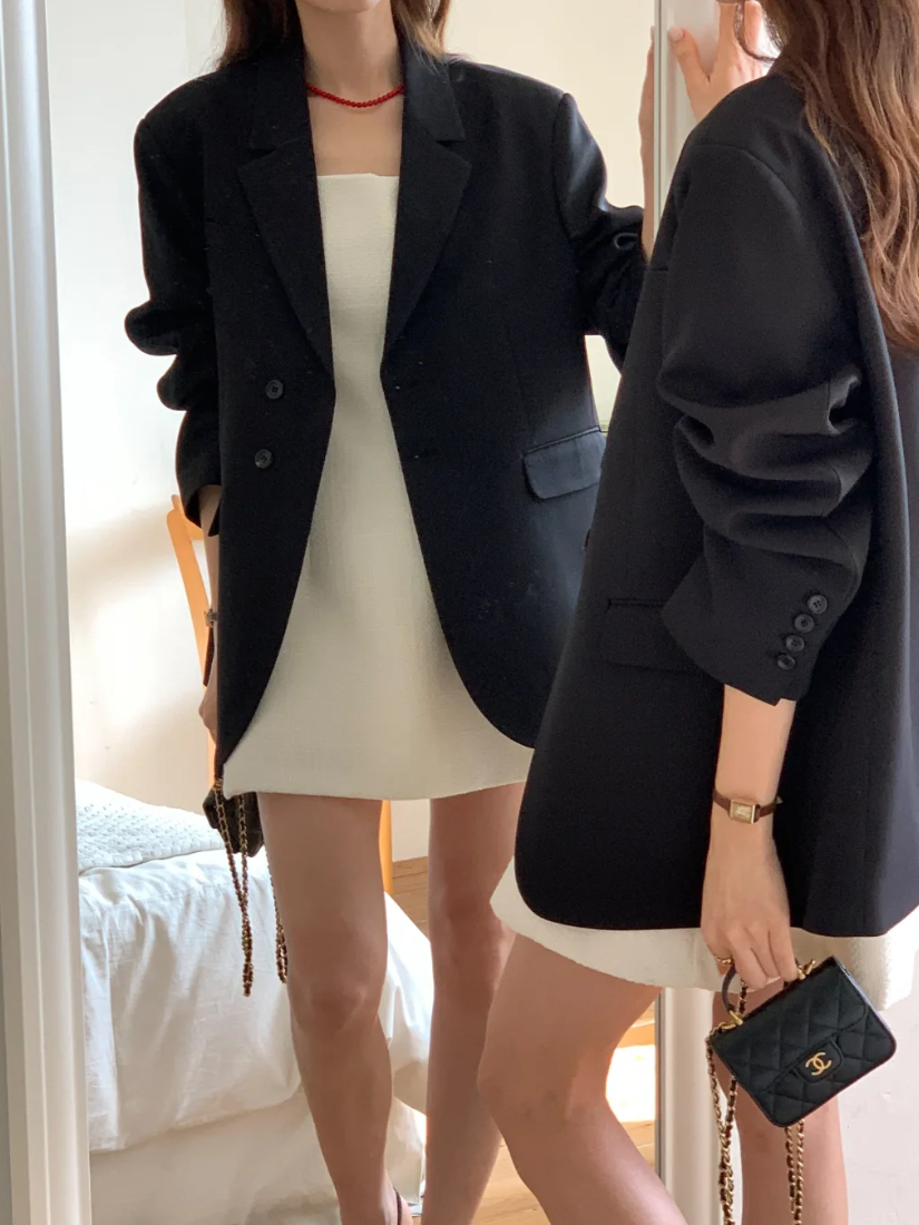 Raphaela Refined Classic Oversized-Shoulder Blazer [ 2 colors / Free ]