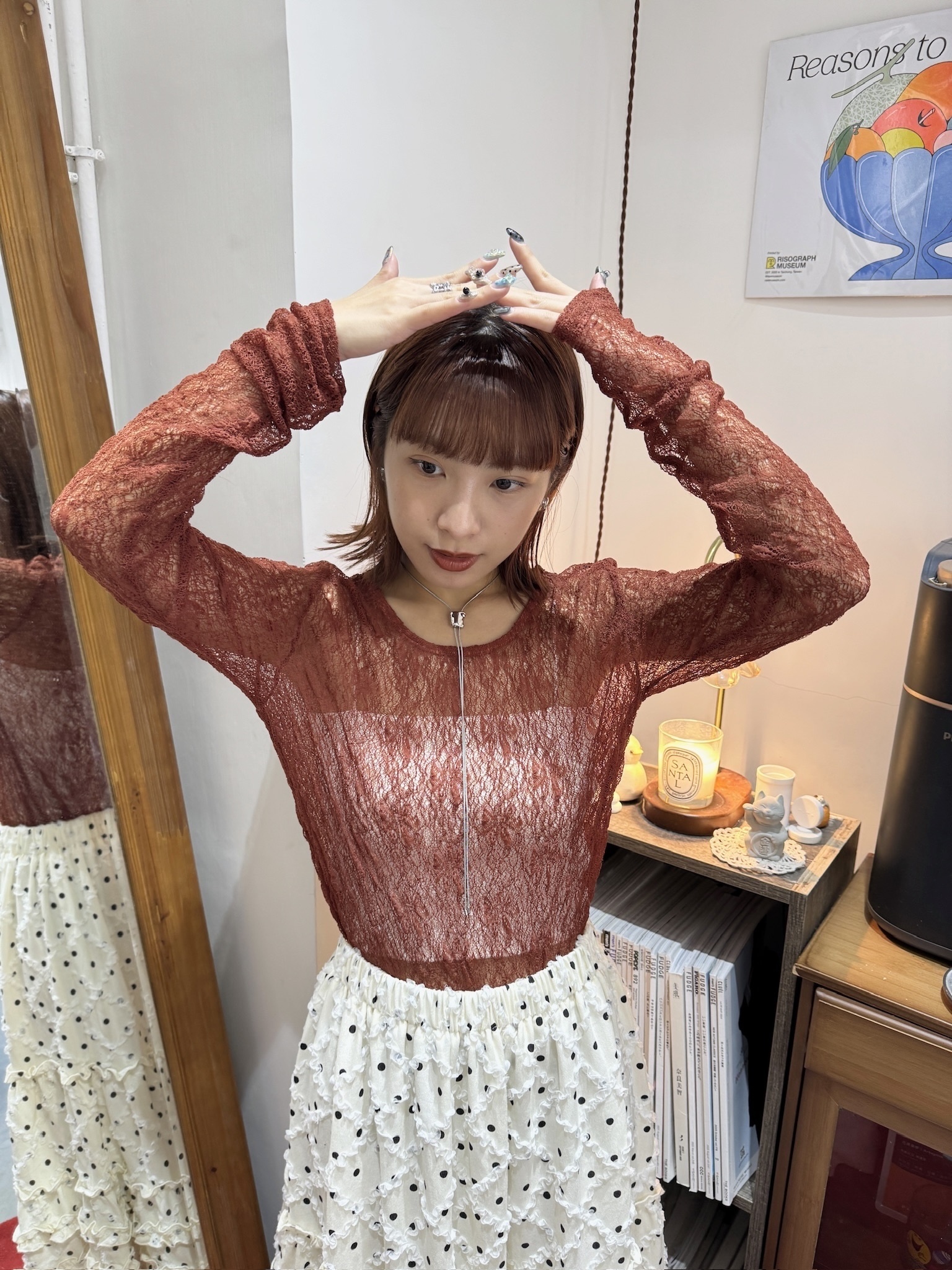 圓領手摺套薄網inner