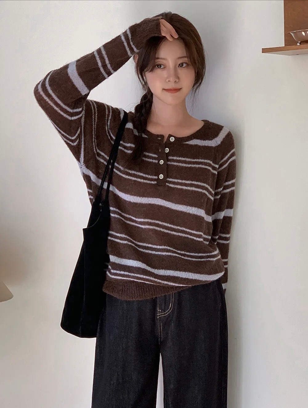 【優惠價預訂】韓國亨利領橫間針織上衣（4色）