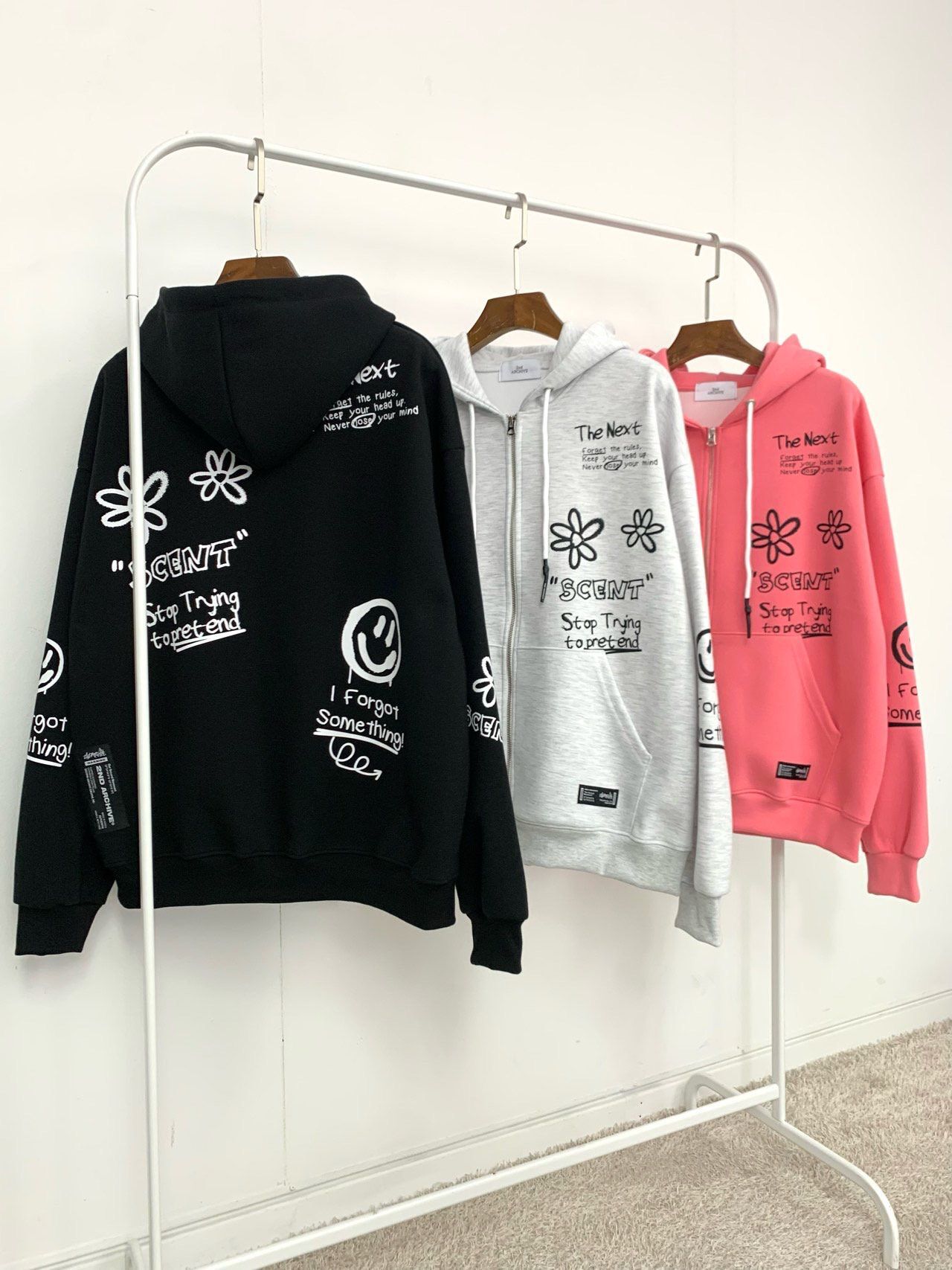 英文字圖案連帽拉鍊外套 2nd-293JK