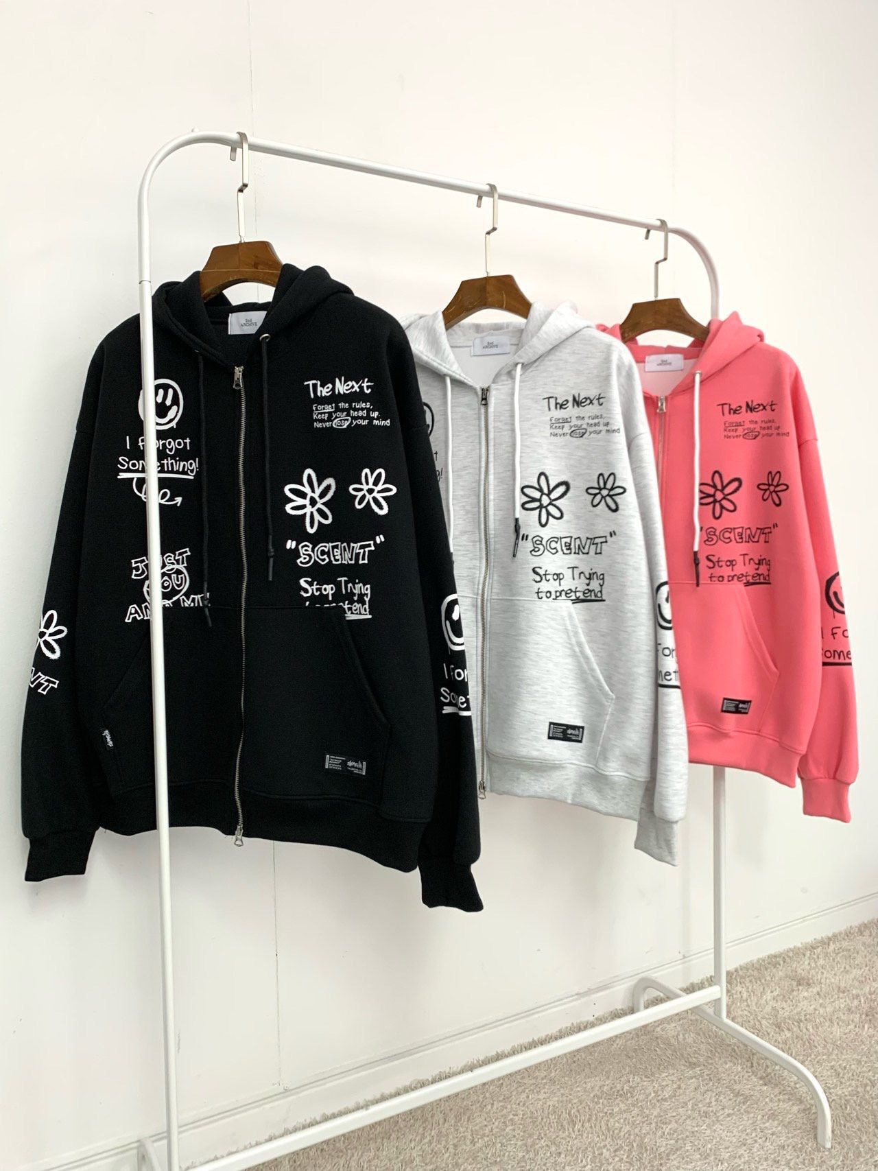 英文字圖案連帽拉鍊外套 2nd-293JK