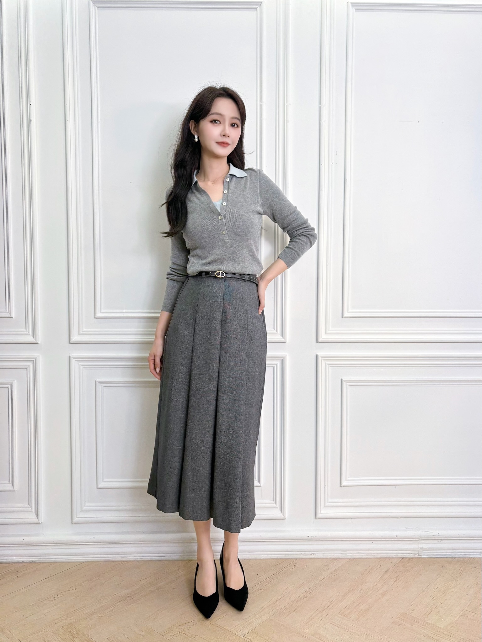 氣質挺料長百褶褲裙