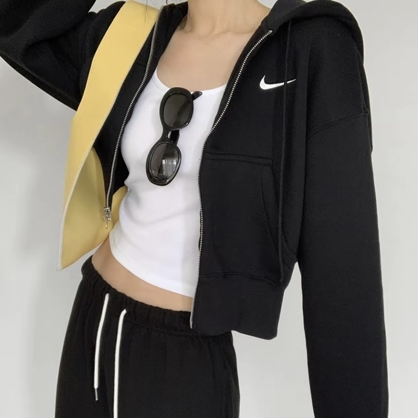 🫶🏻超顯瘦🫶🏻 Nike Sportswear Phoenix 刷毛布 女款 寬鬆短版連帽外套 雙拉鍊 黑白兩色