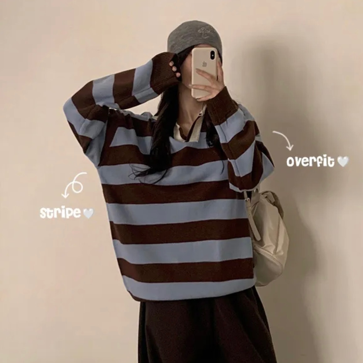 【優惠價預訂】韓國反領拼色間條針織上衣（4色）