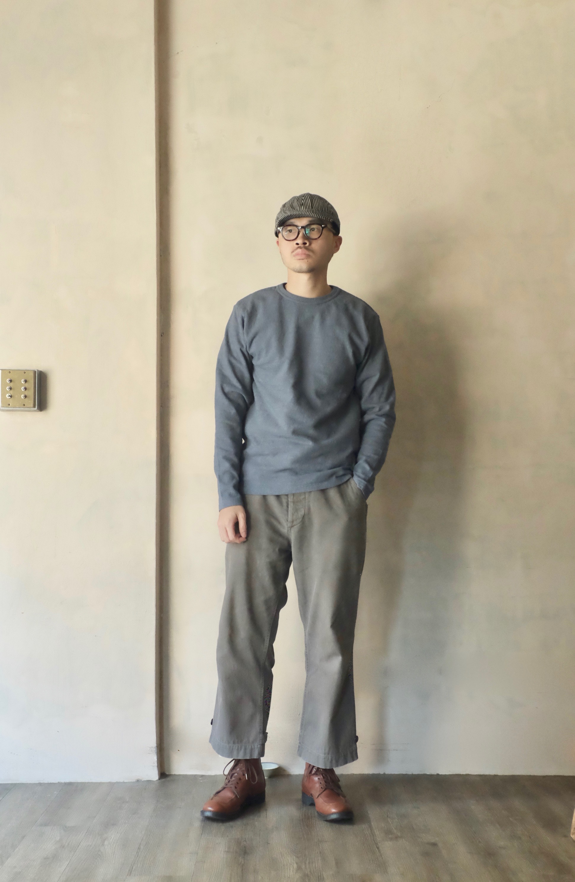 UES No.8 SLUB NEP LONG SLEEVE T-SHIRT /Gray