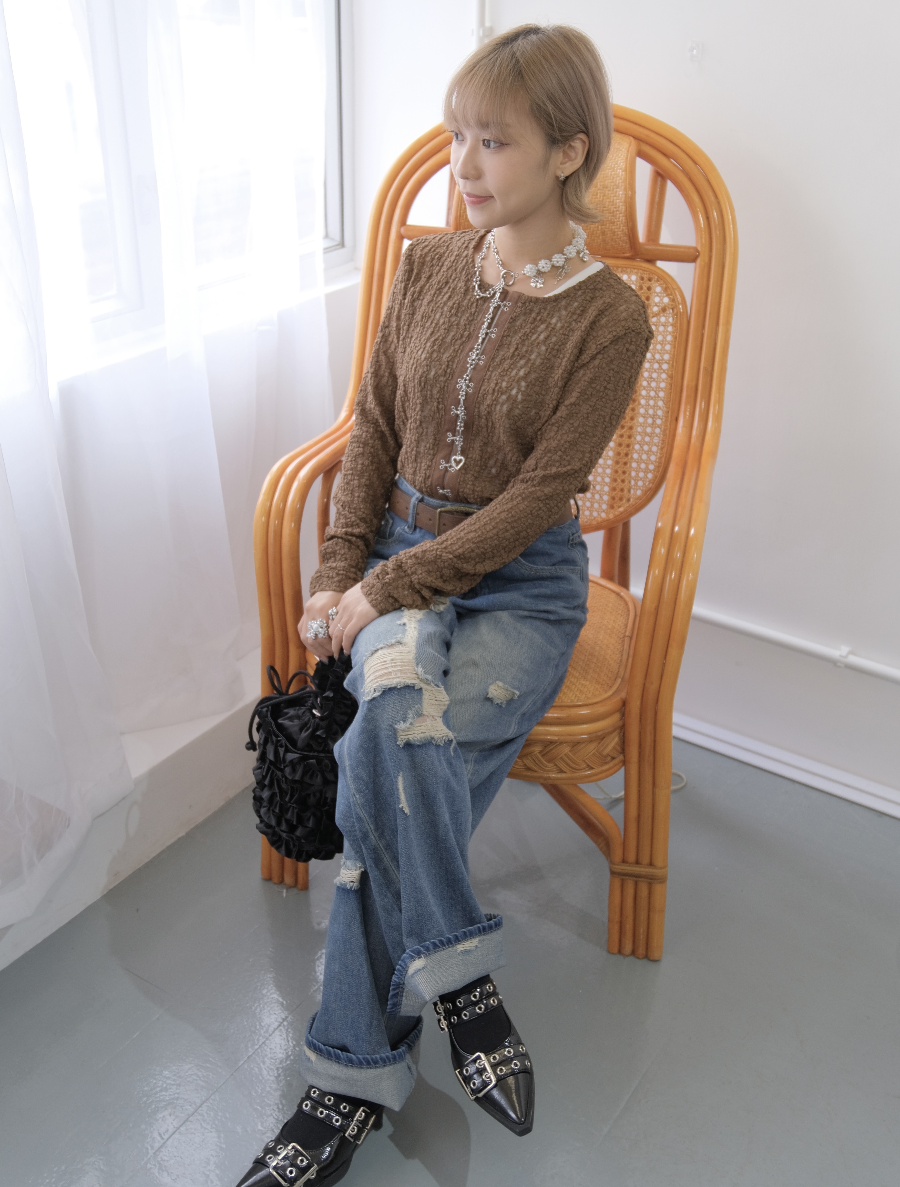 設計感扣lace長袖top