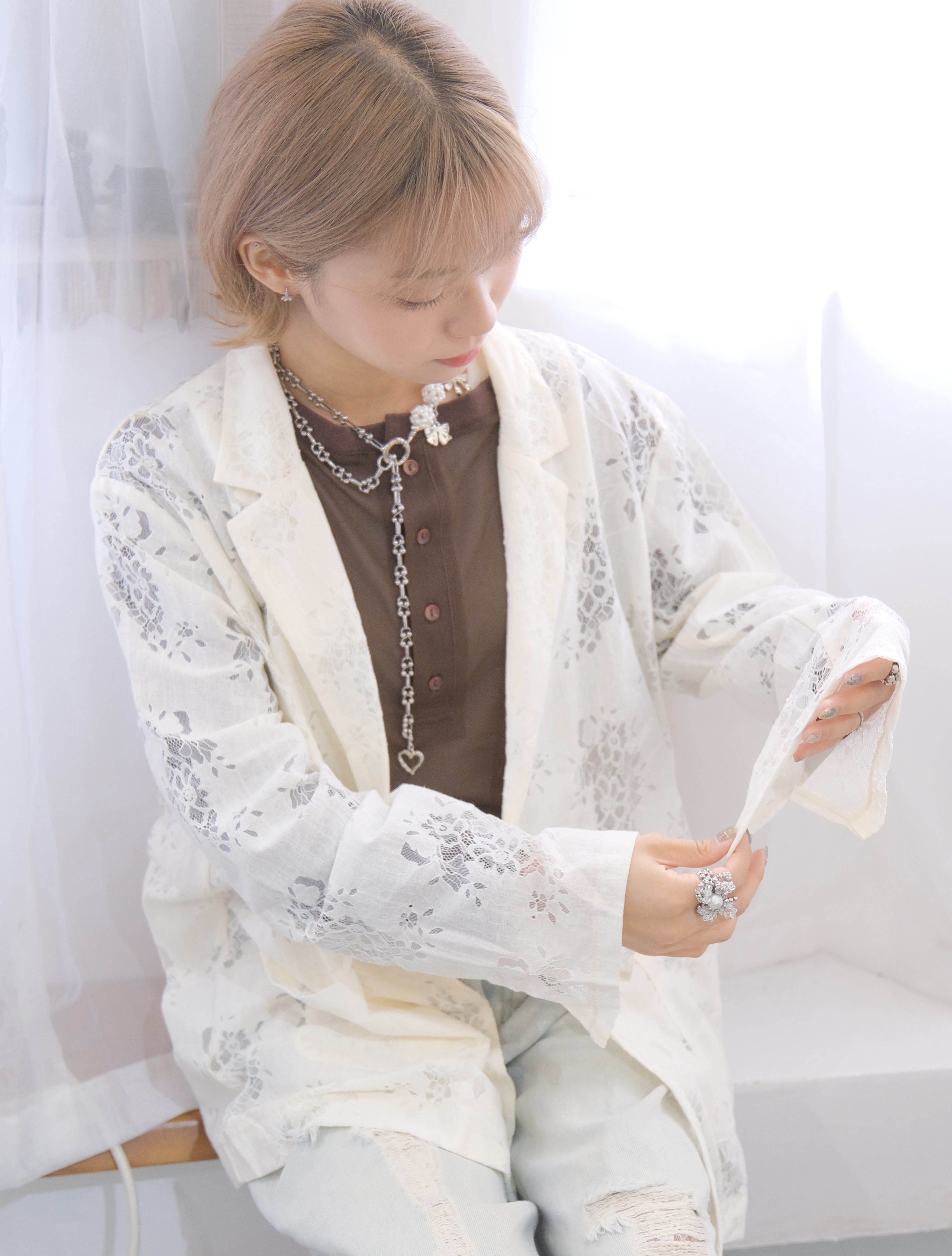 氣質透明刺繡西裝外套