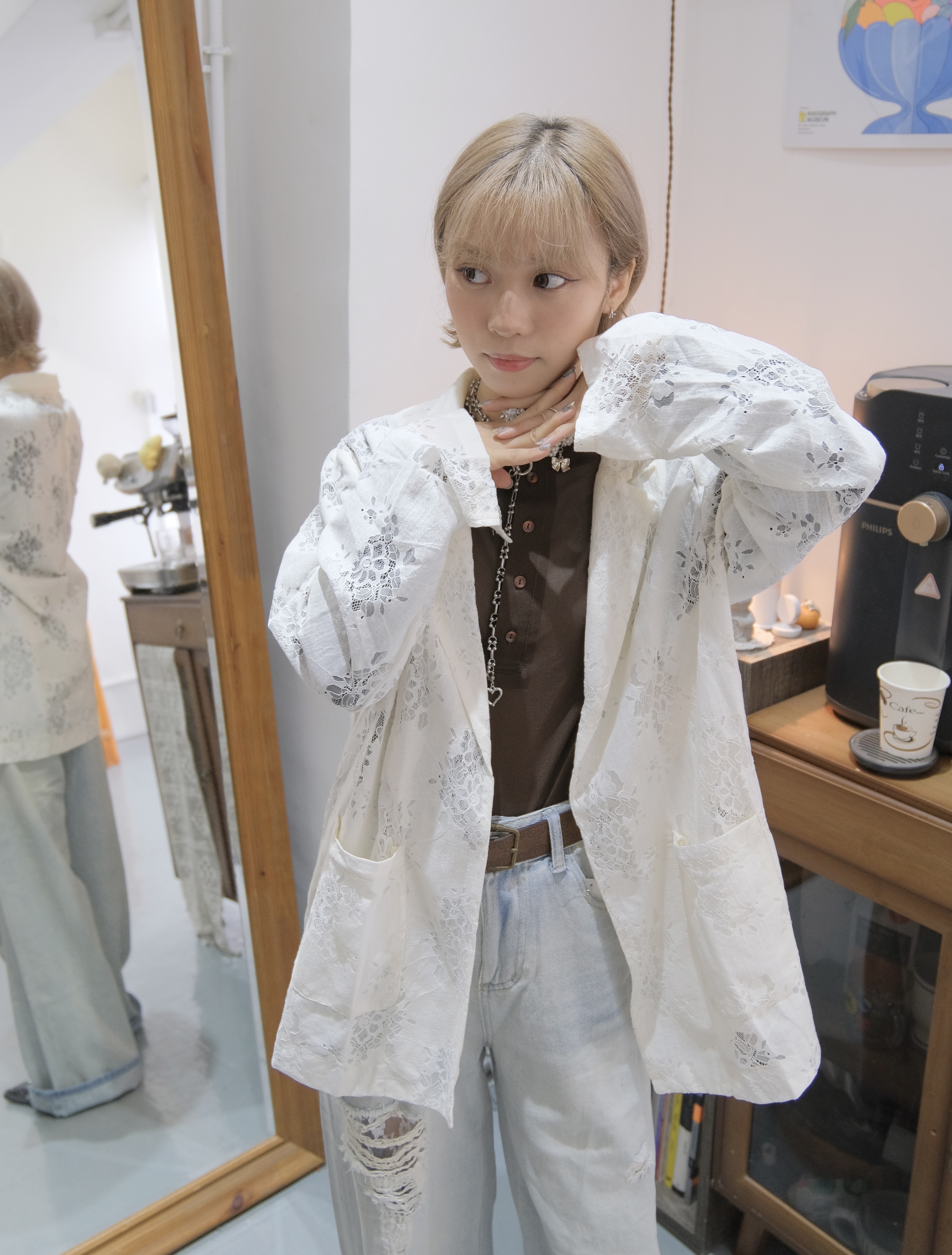 氣質透明刺繡西裝外套