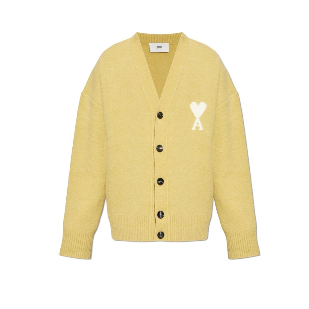1FF1006-020 AMI Alpaca Ami De Coeur Cardigan Yellow #H25UKC365.KN0135.3993H25 (C-EU-E)