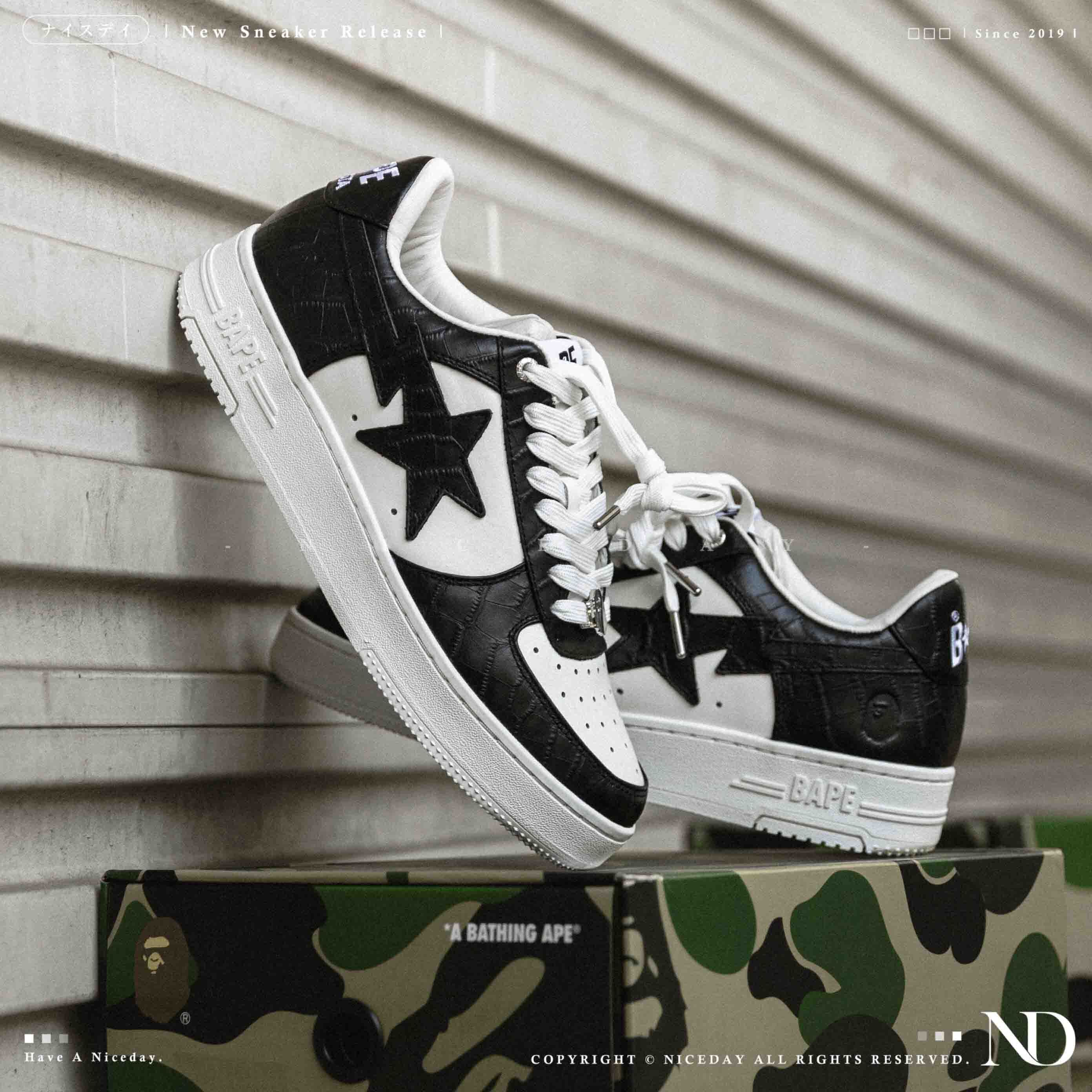 NICEDAY 代購 BAPE STA™ 復古 黑白 白黑 板鞋 猩猩 壓紋 浮雕 Force 男鞋 0ZXSHM191303N