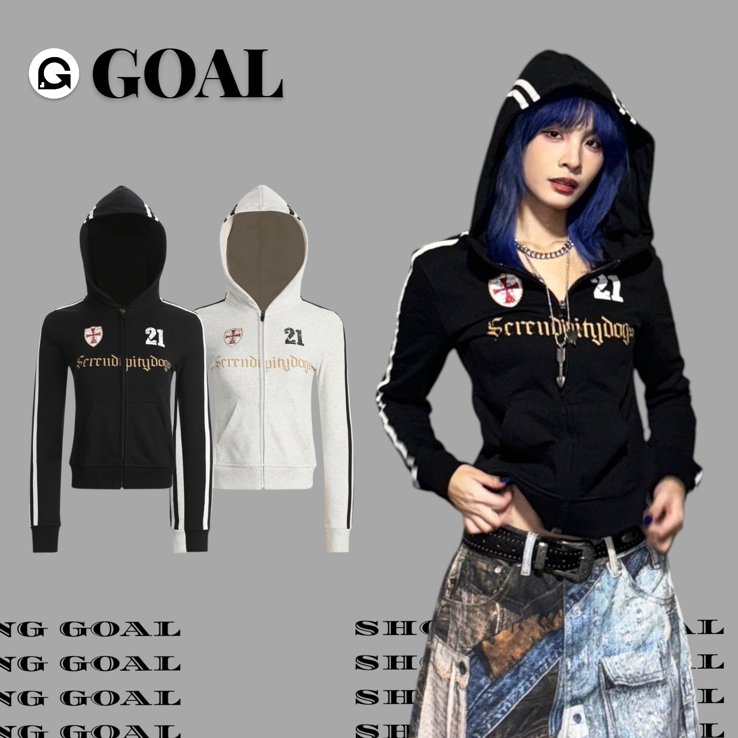 (GOAL) 美式復古運動連帽外套 修身版型 淺22750Q25