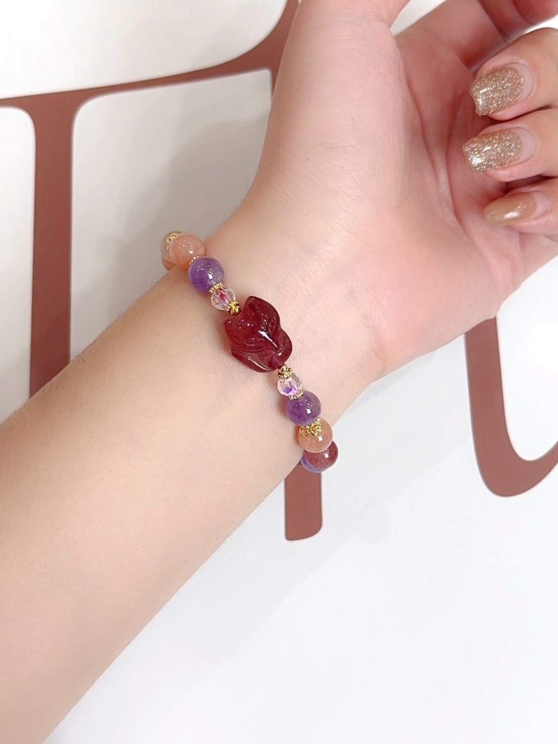 草莓水晶狐仙/紫水晶/太陽石/鈦晶水晶手鍊