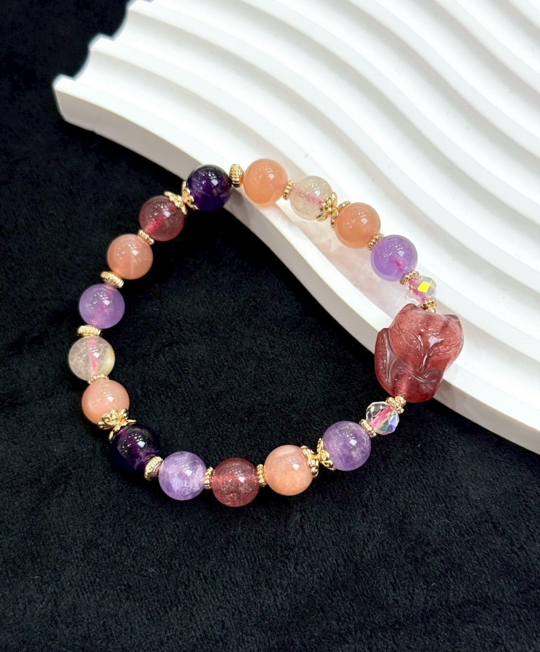 草莓水晶狐仙/紫水晶/太陽石/鈦晶水晶手鍊