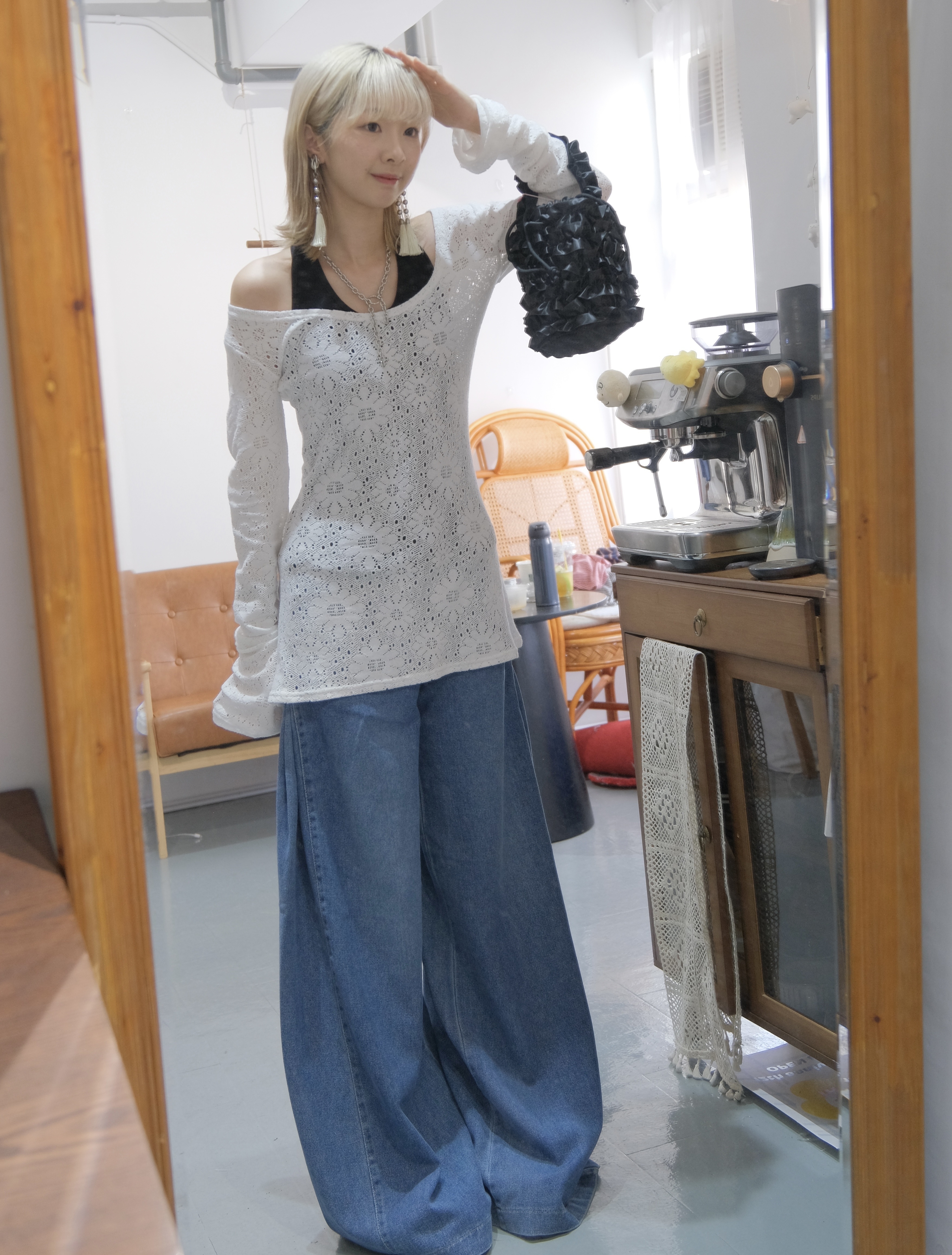 暗花大圓領長Top