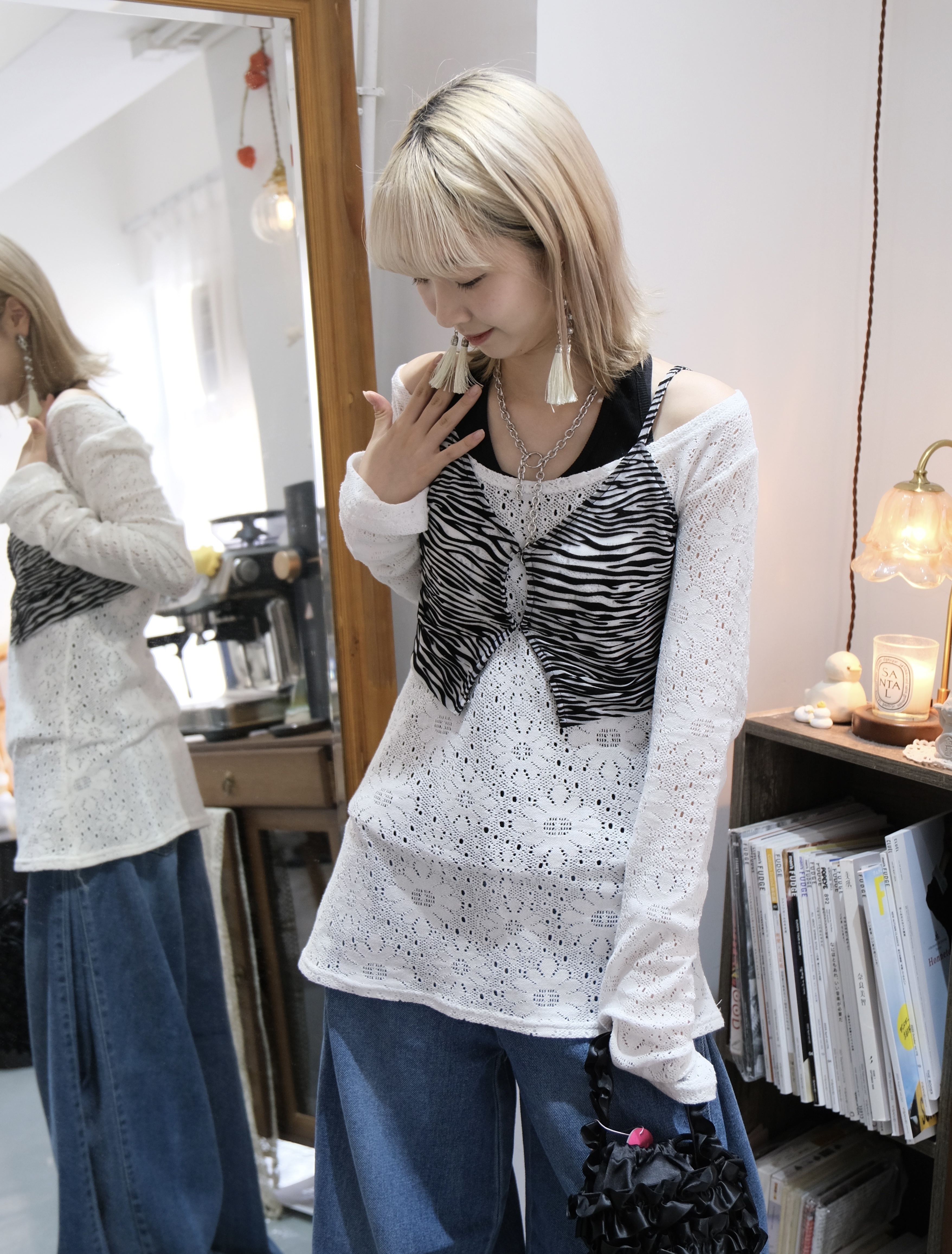 暗花大圓領長Top