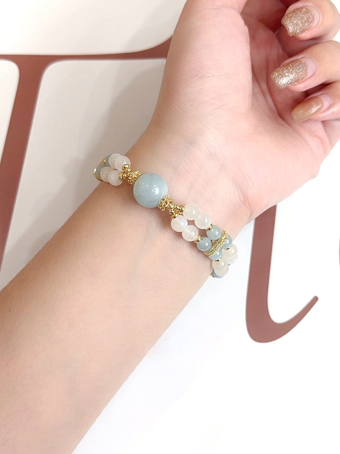 海藍寶/白月光水晶雙層手排