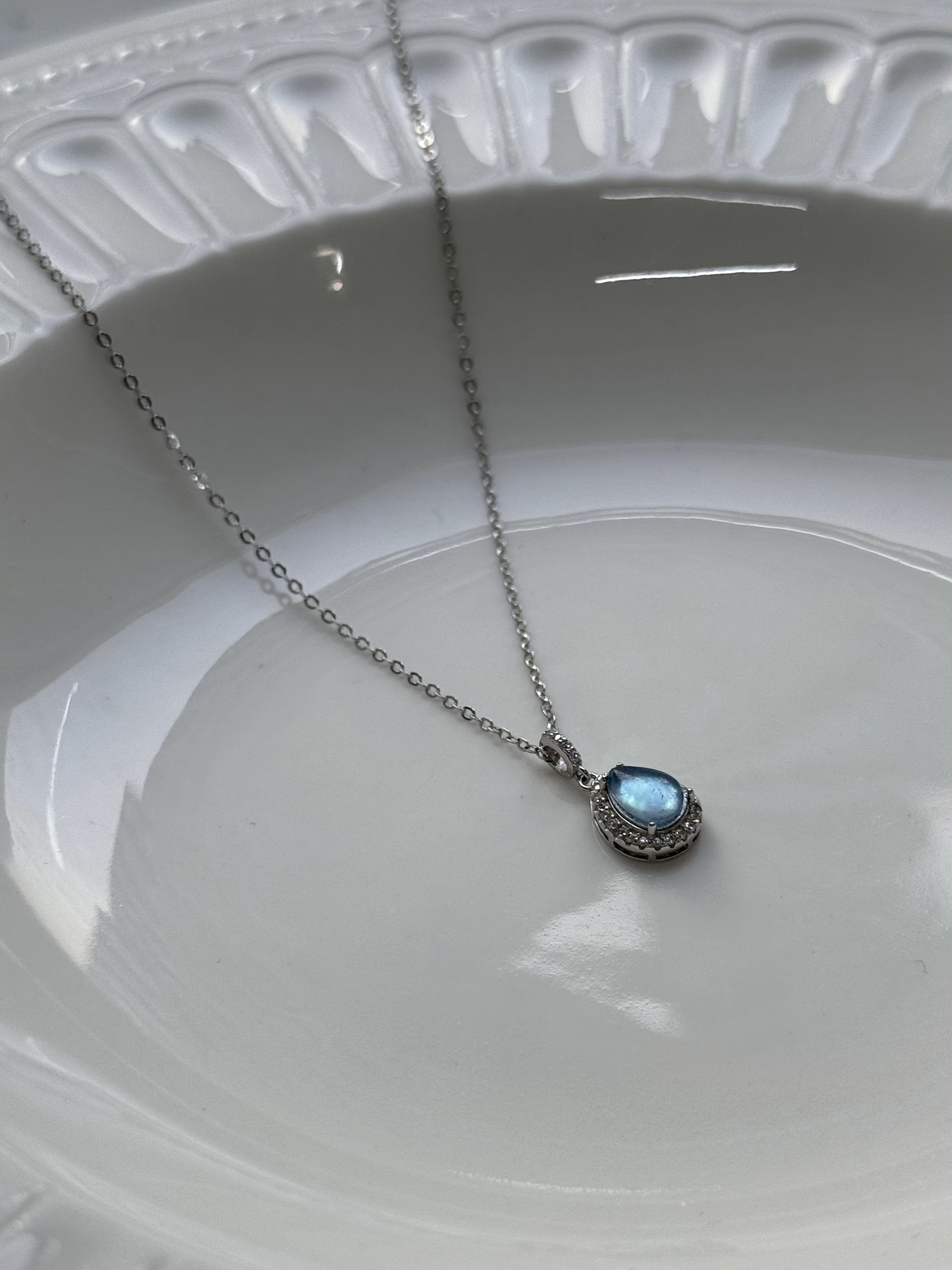 Soulmira｜人魚眼淚🧜🏻‍♀️天然海藍寶水滴純銀項鍊（925銀）