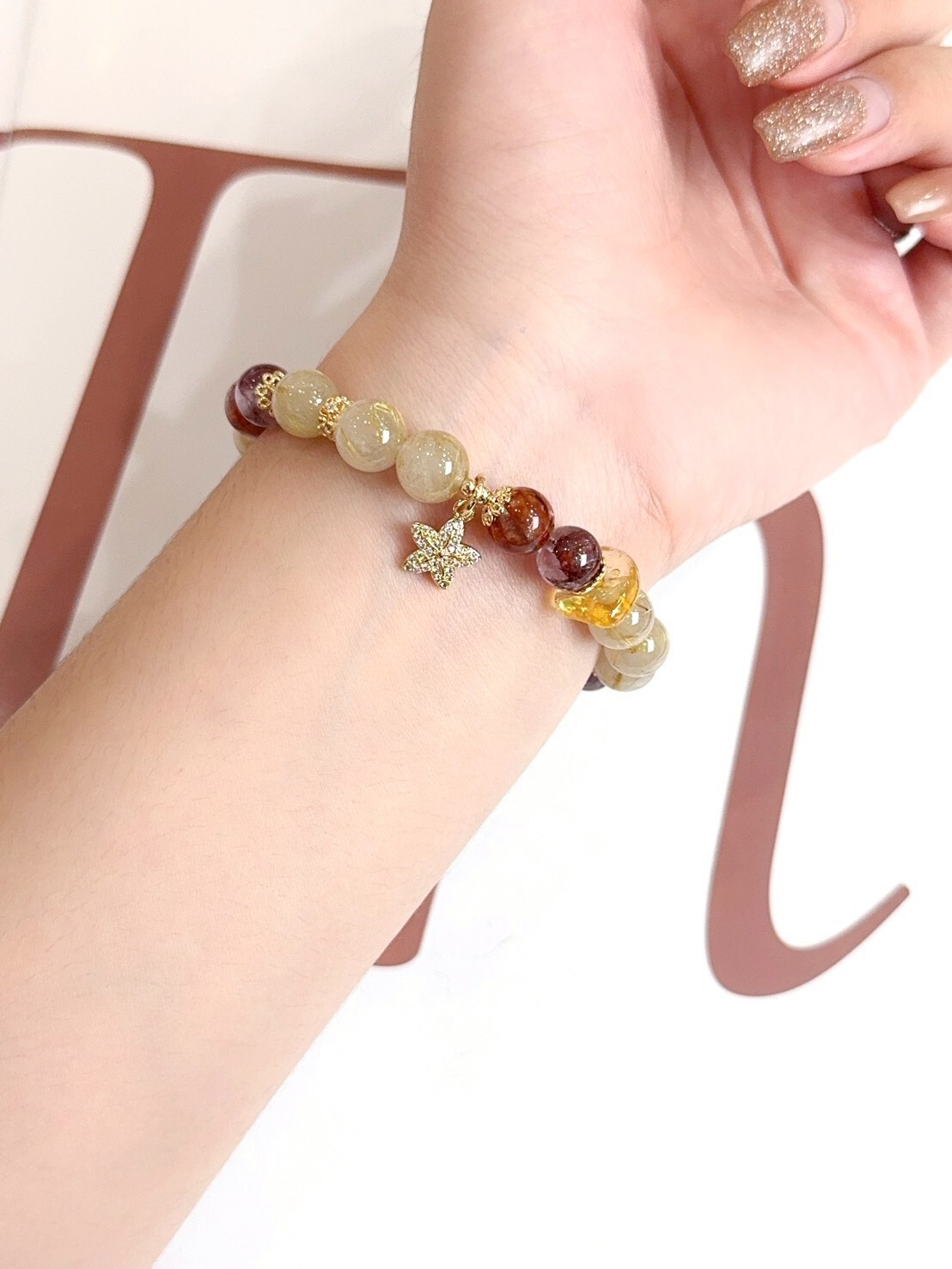 鈦晶/綠幽靈/紫幽靈/紅膠花/黃水晶手鍊