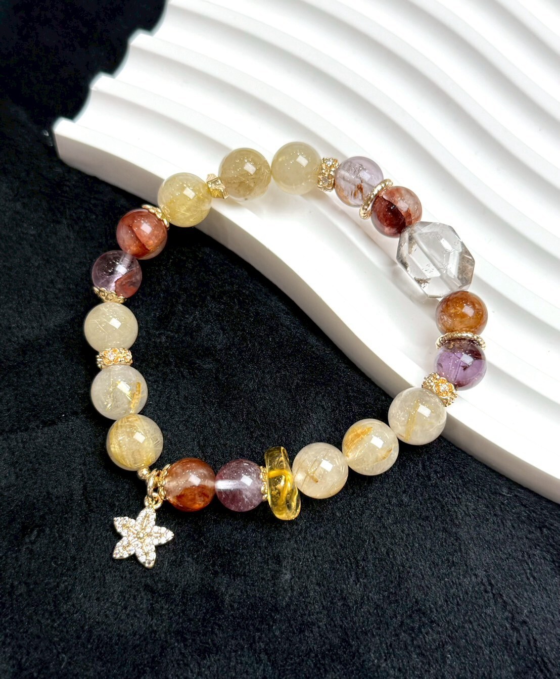 鈦晶/綠幽靈/紫幽靈/紅膠花/黃水晶手鍊