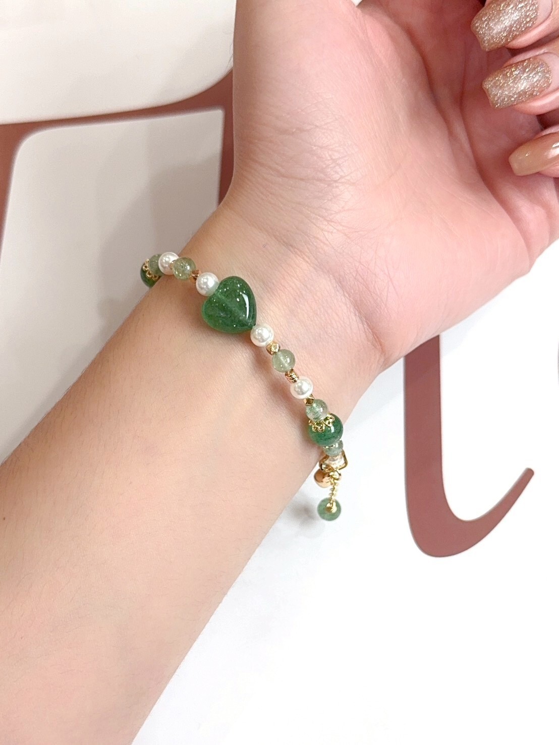 愛心綠草莓水晶手鍊