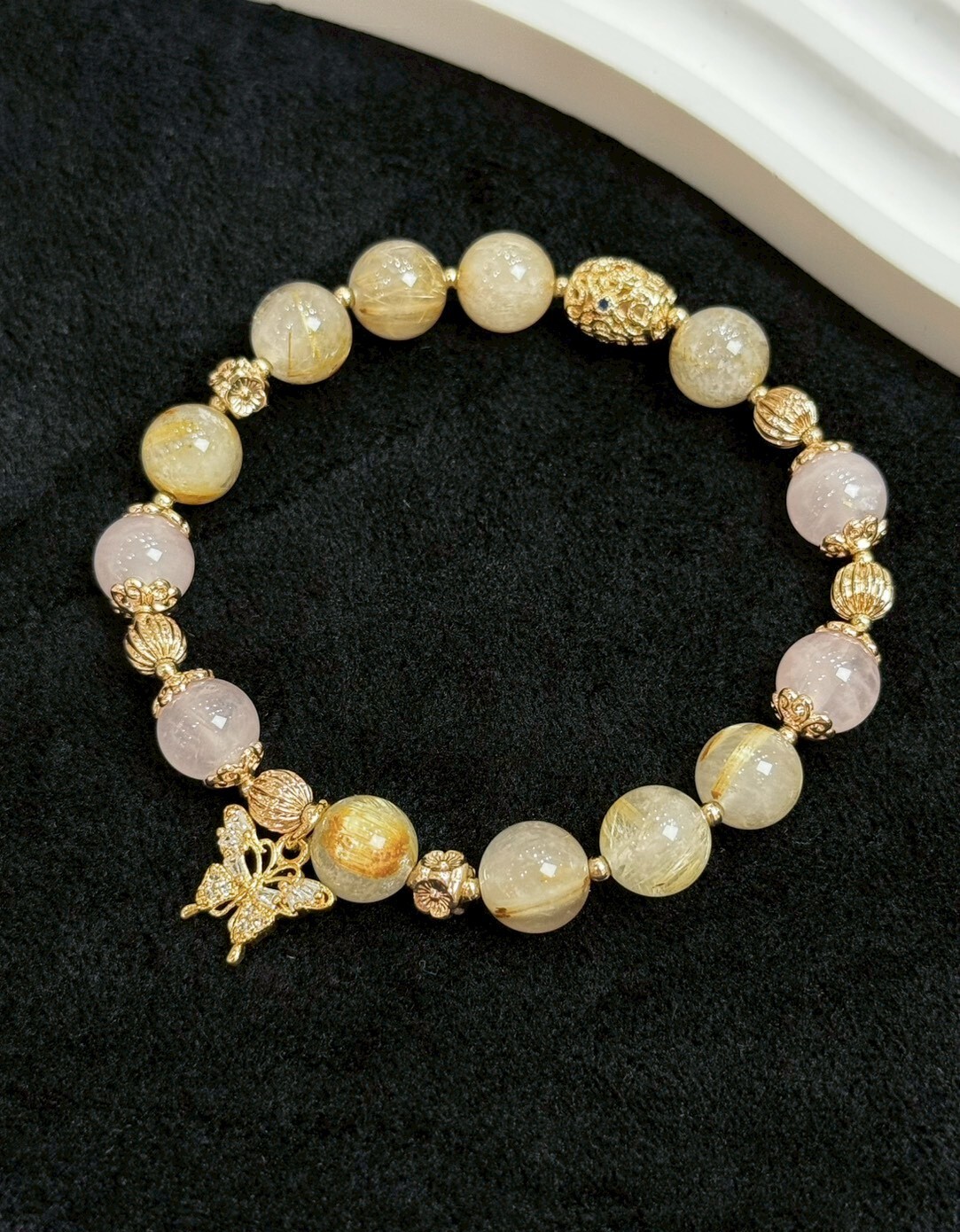 蝴蝶鈦晶/粉晶水晶手鍊