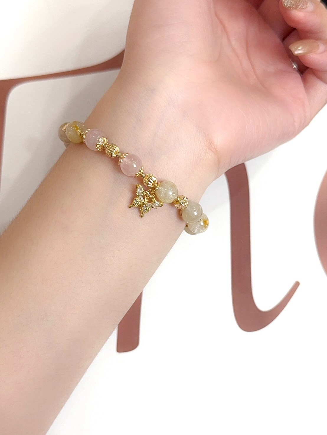 蝴蝶鈦晶/粉晶水晶手鍊