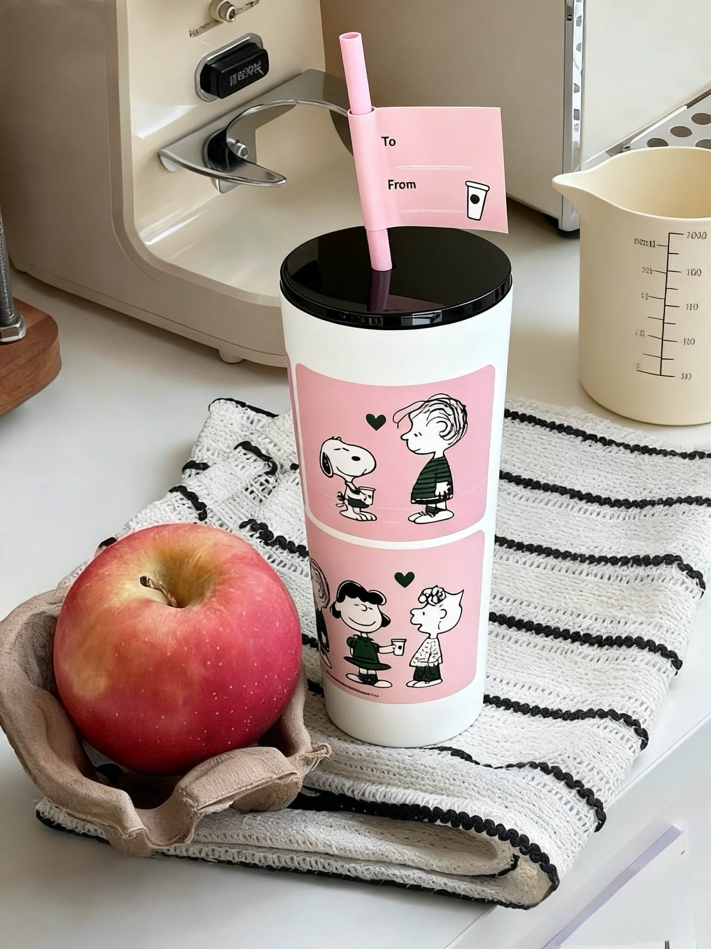 代購-Starbucks星巴克 X SNOOPY 聯名款 保溫杯 友誼不鏽鋼TOGO冷水杯 白粉色 710ml