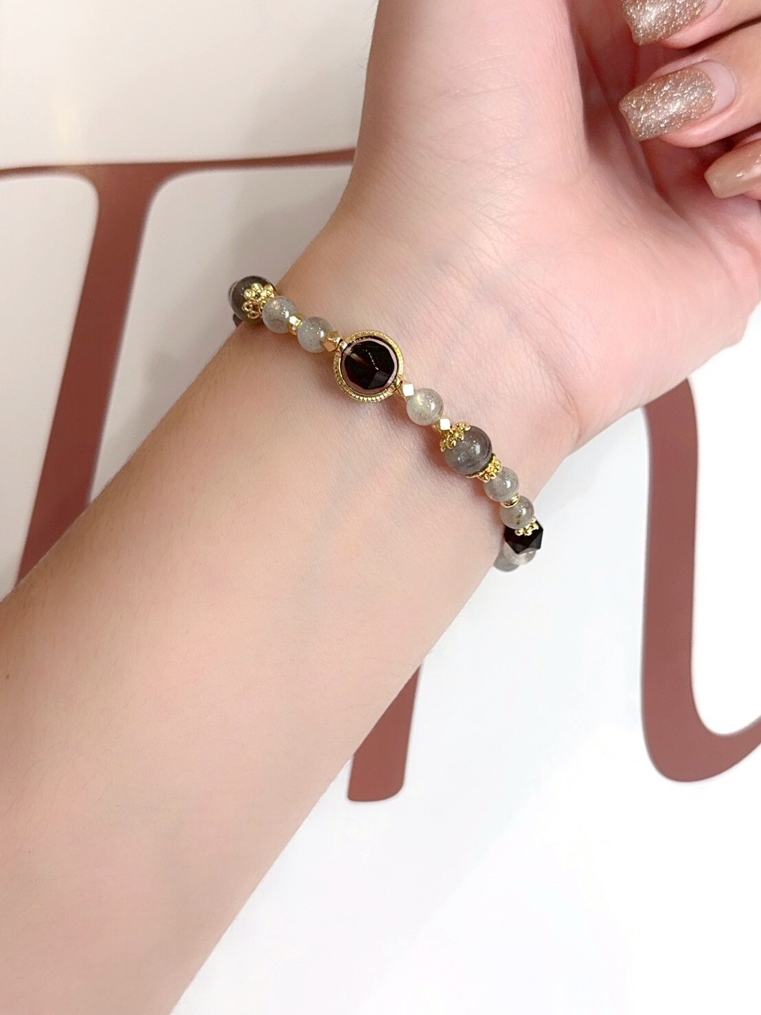 茶晶/灰月光水晶手鍊