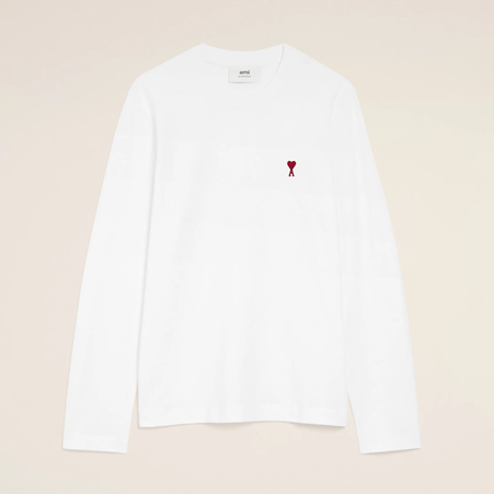 1FF1006-038 AMI Cotton Ami De Coeur Long Sleeves T-Shirt White #BFUTS235.724.100 (C-EU-E)