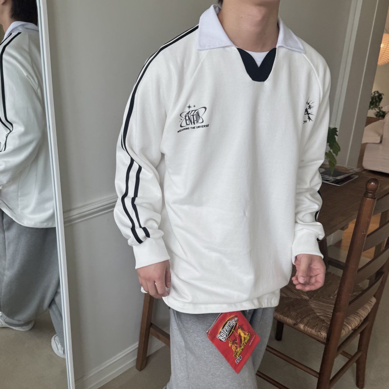 反領英文字圖案長袖衫 BY-447T