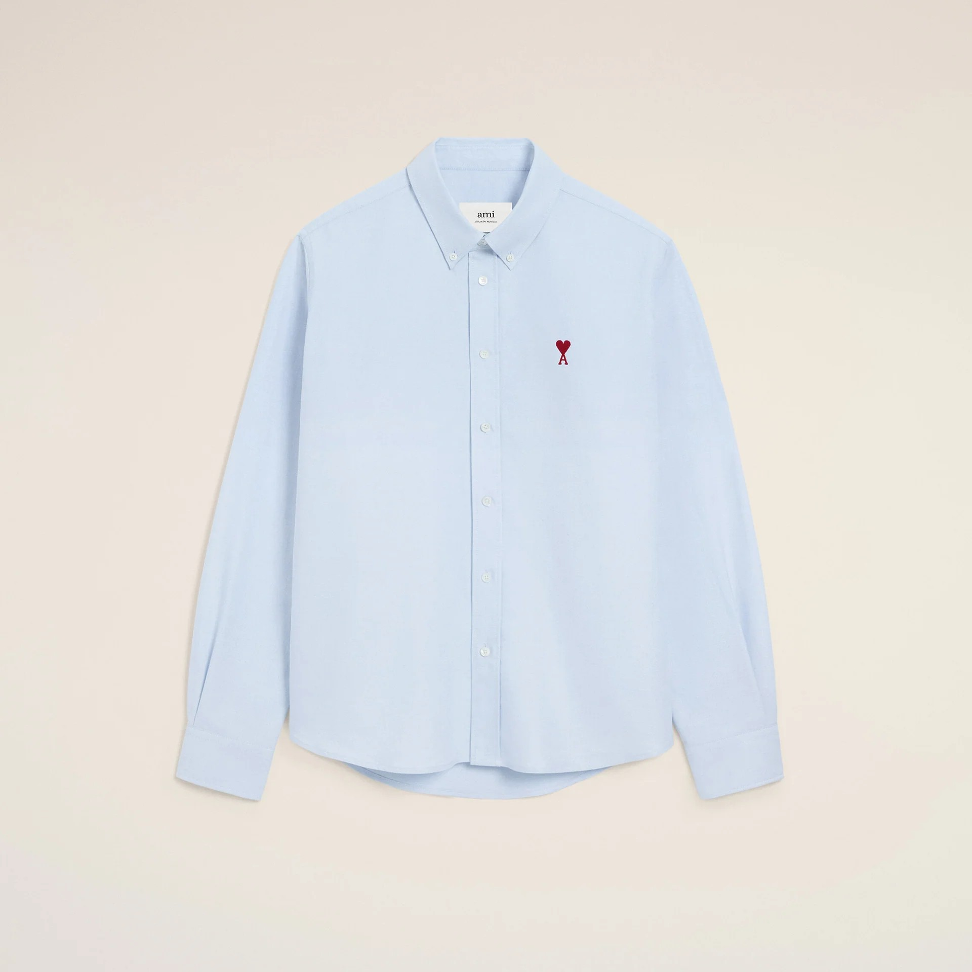 1FF1006-030 AMI Cotton Button-Down Ami de Coeur Shirt Blue #BFUSH063.CO0031.450 (C-EU-E)