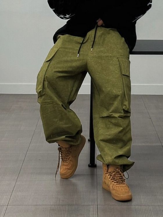 淨色可束腳工裝鬆身褲 GUNNER-028P