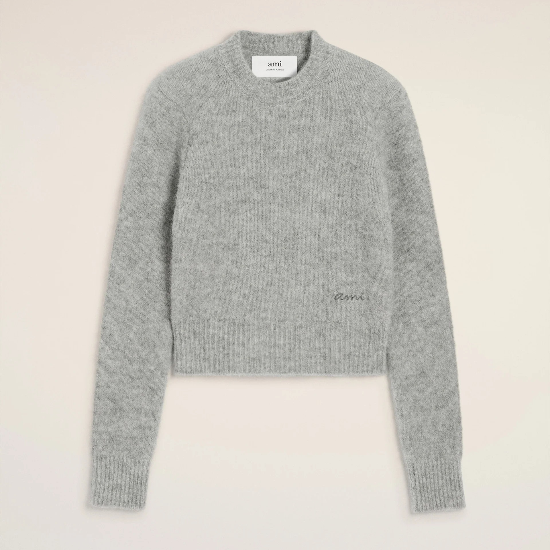 1FF1006-054 AMI Alpaca Ami Crewneck Sweater Grey #H25HKS824.KN0021.050H25 (C-EU-E)