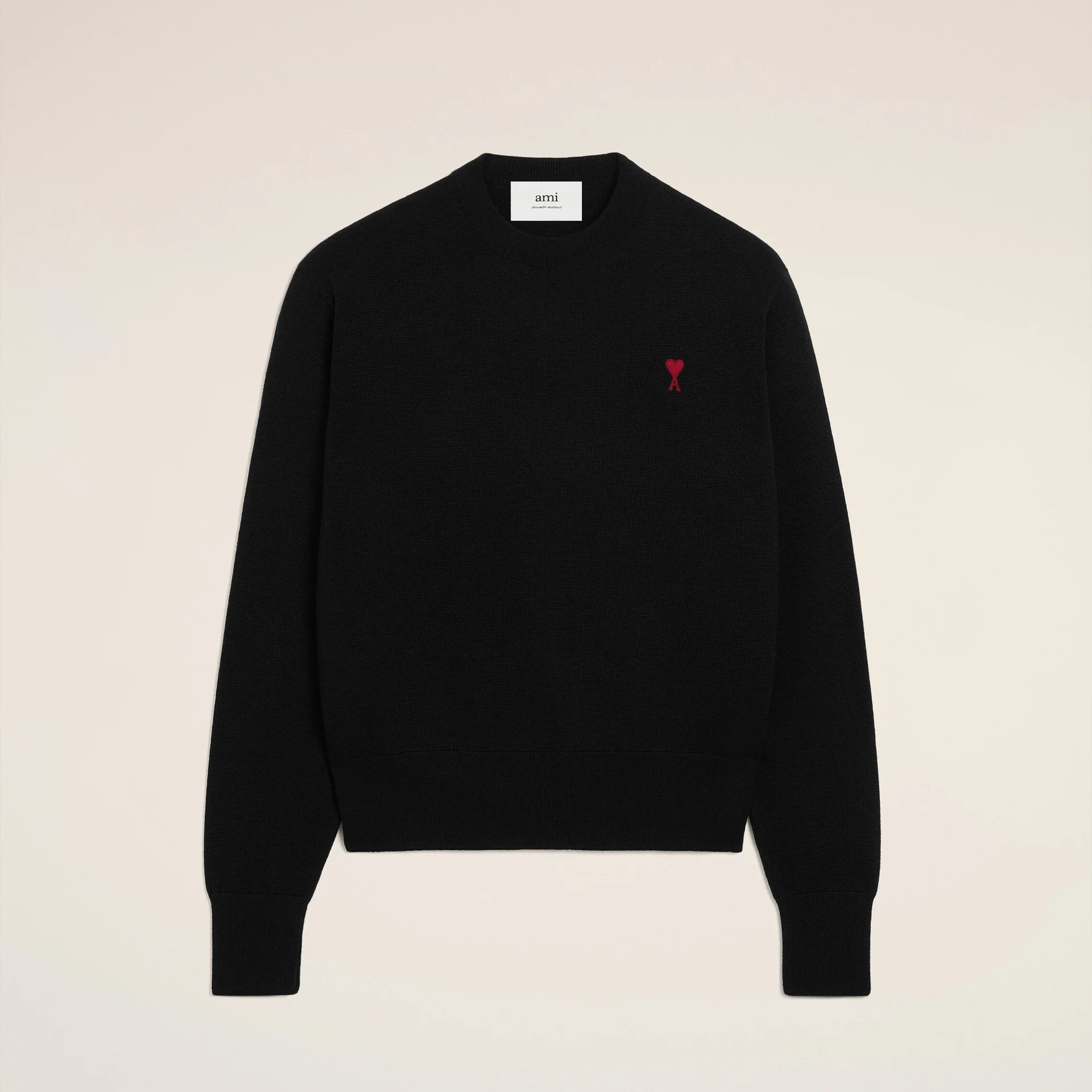 1FF1006-178 AMI Wool Ami De Coeur Crewneck Sweater Black #H25FKS826.001.009H25 (C-EU-E)