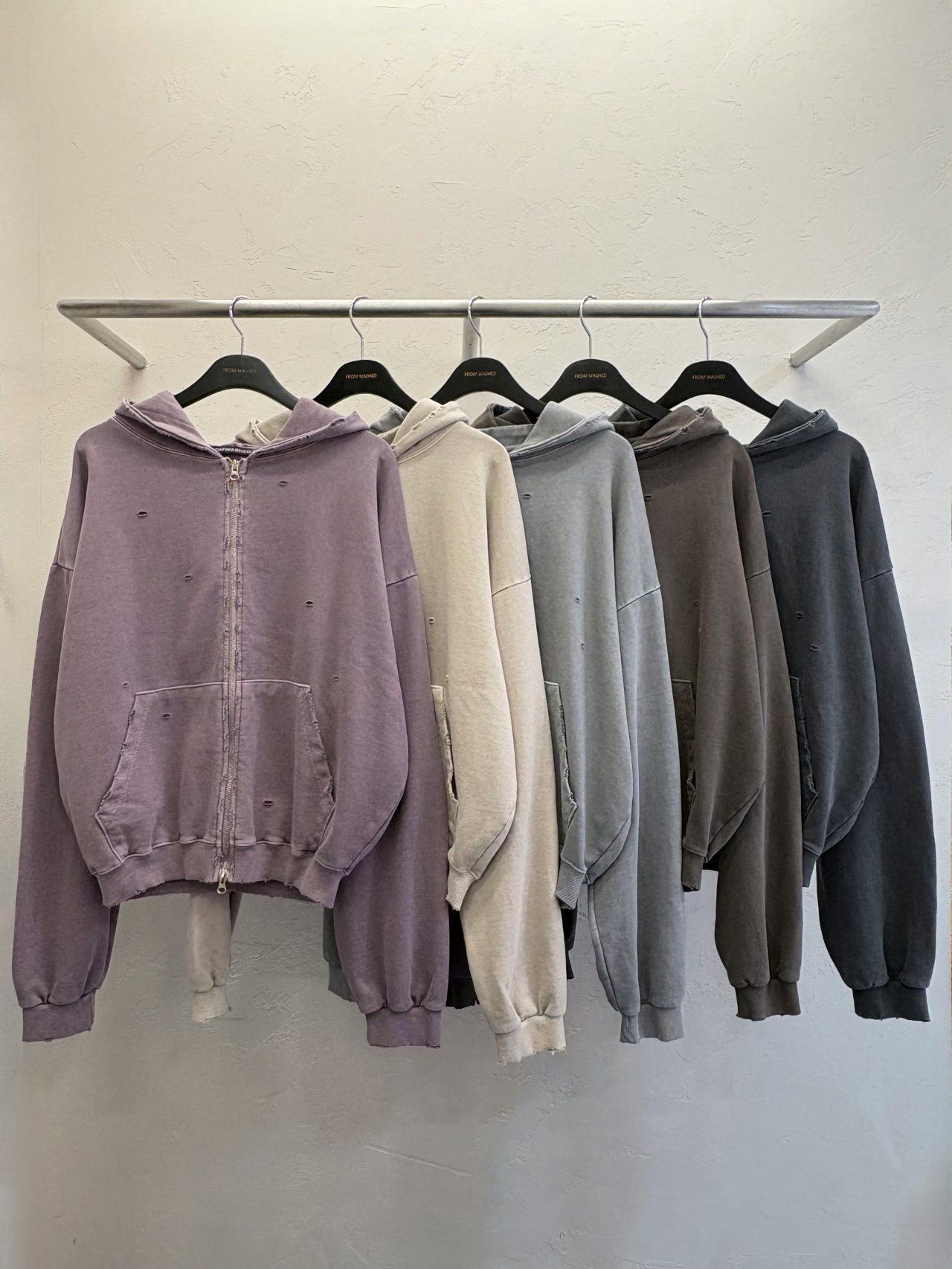 洗水淨色破洞連帽拉鍊Boxy外套 SCOPE-114JK