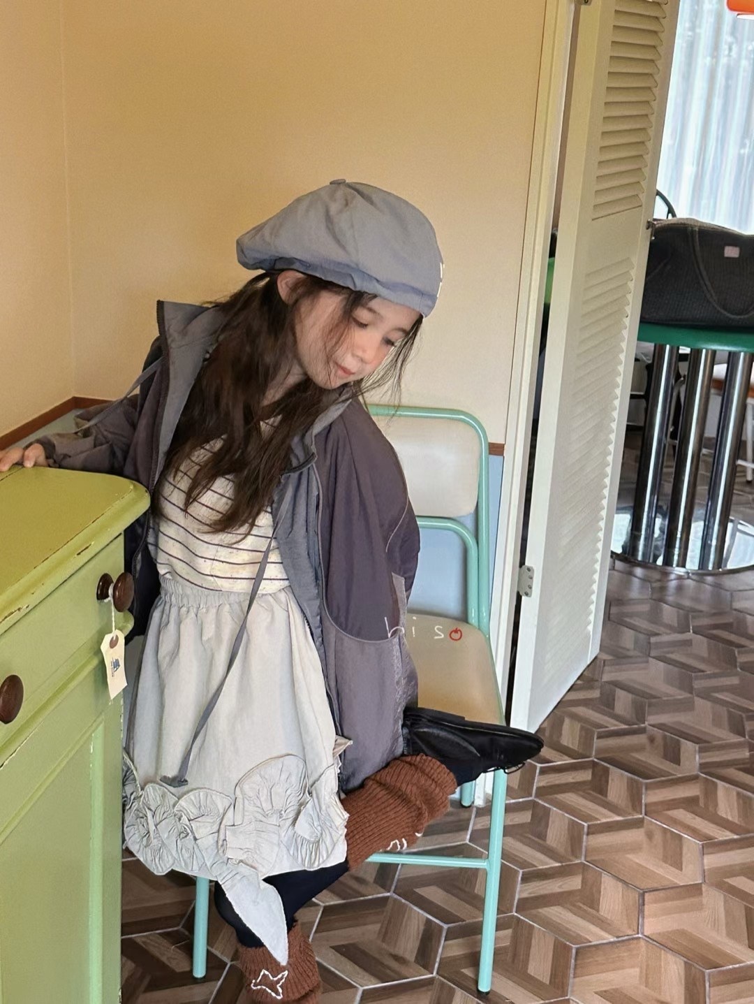 A03169立領星星拼色外套