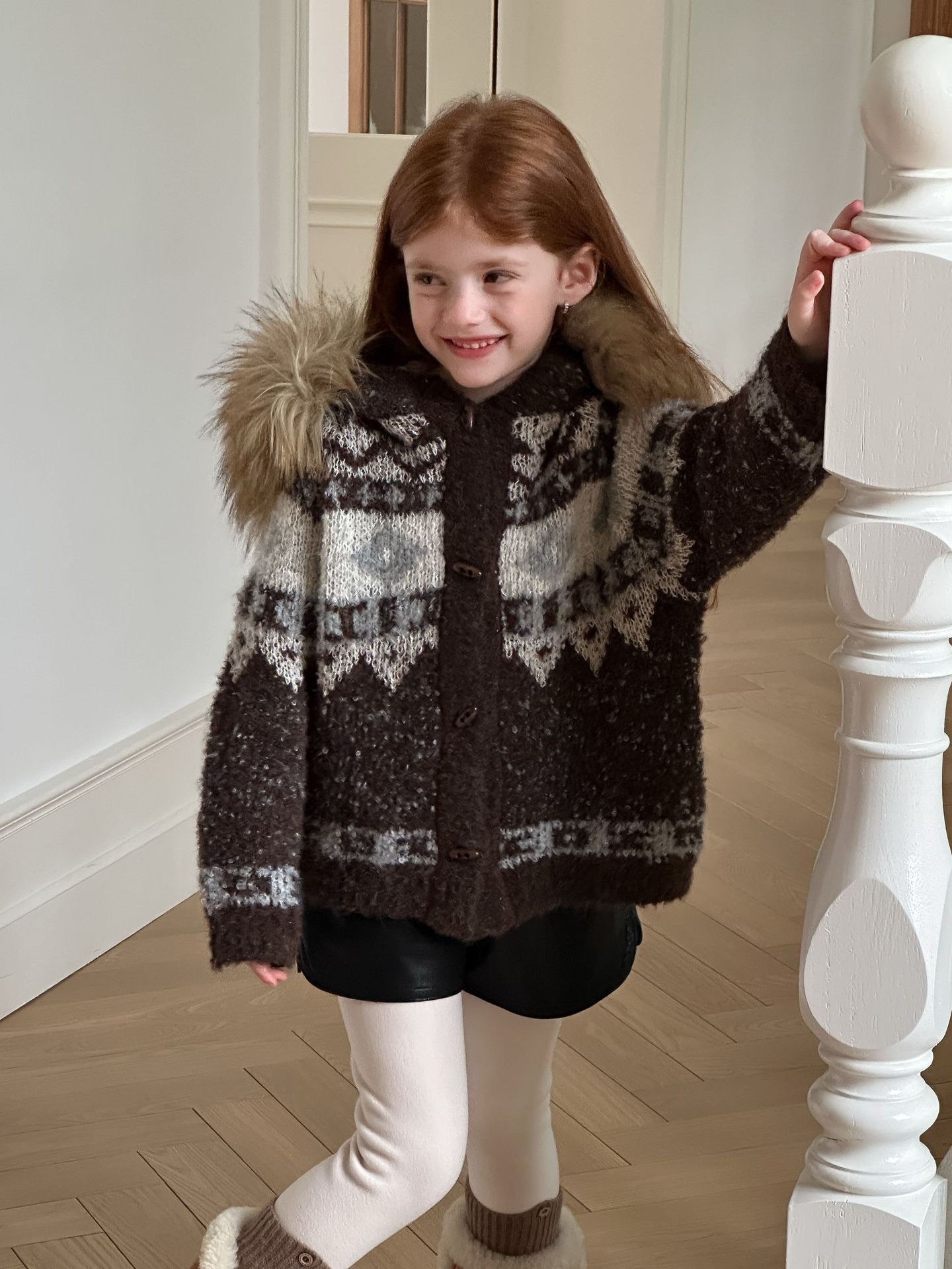 兩色加厚皮質短褲