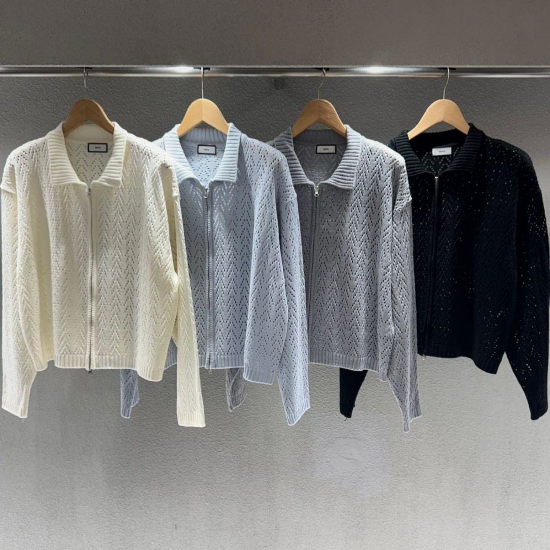 淨色反領V紋針織拉鍊外套 JK2643