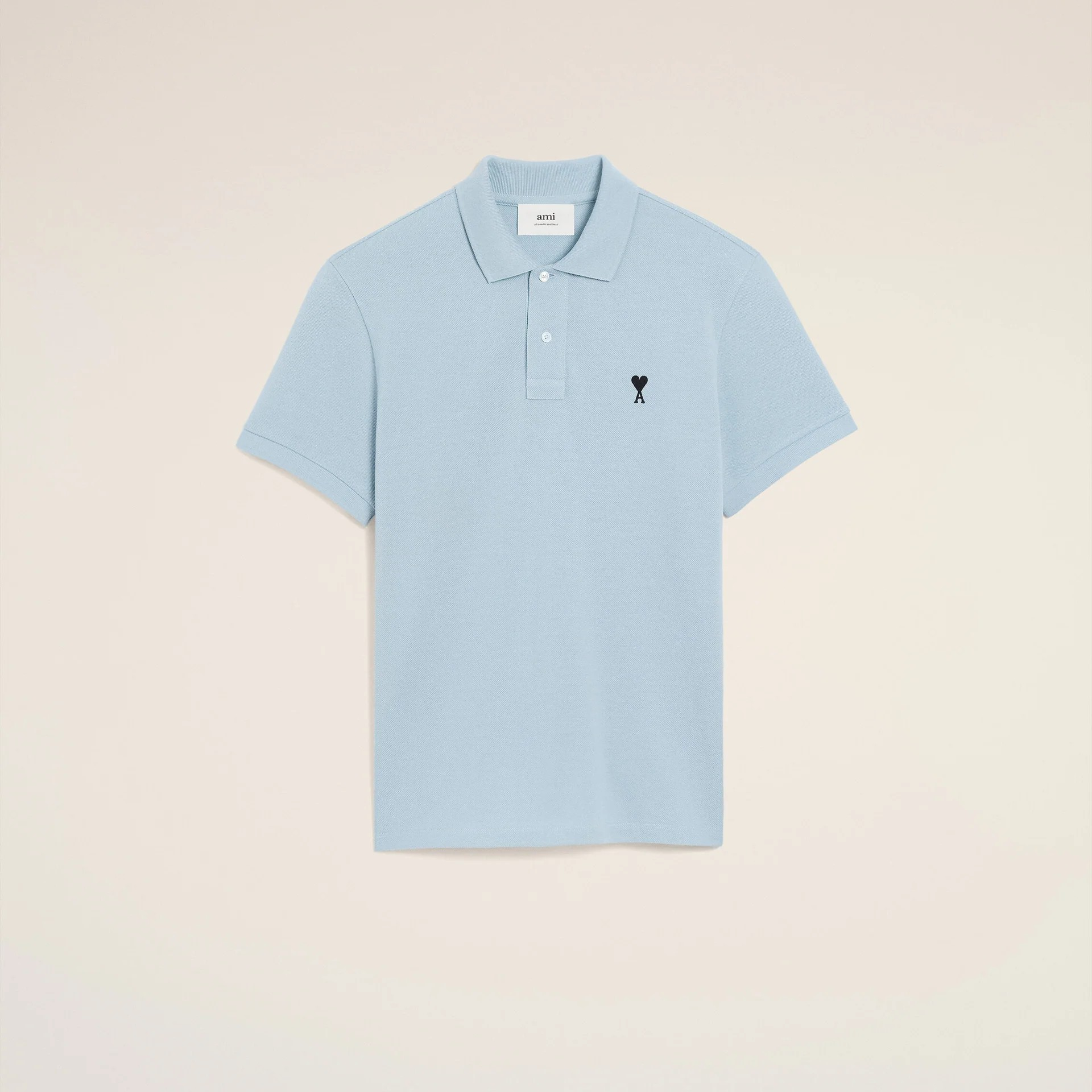 1FF1006-066 AMI Cotton Contrast Ami De Coeur Polo Shirt Blue #BFSHPL411.760.4506BFS (C-EU-E)