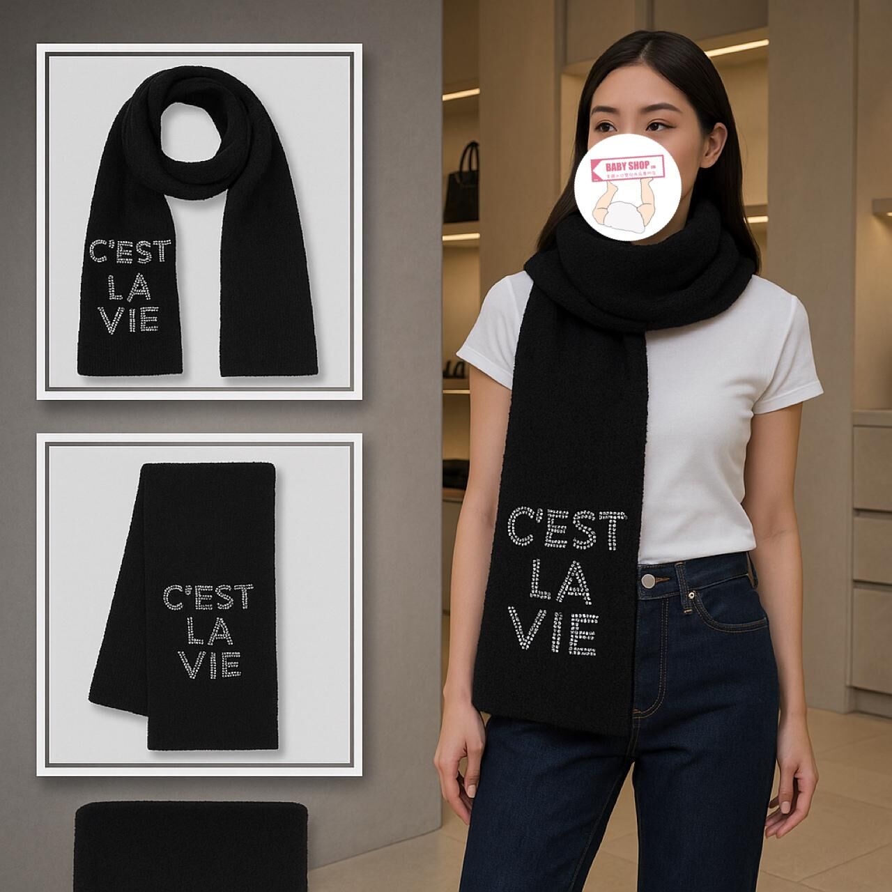 【預購】KARL LAGERFELD PARIS H100650 C'est La Vie頸巾