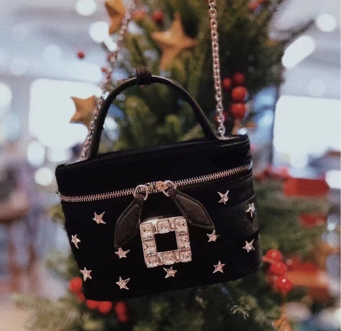 Roger Vivier RV strass with stars velvet vanity case bag black
